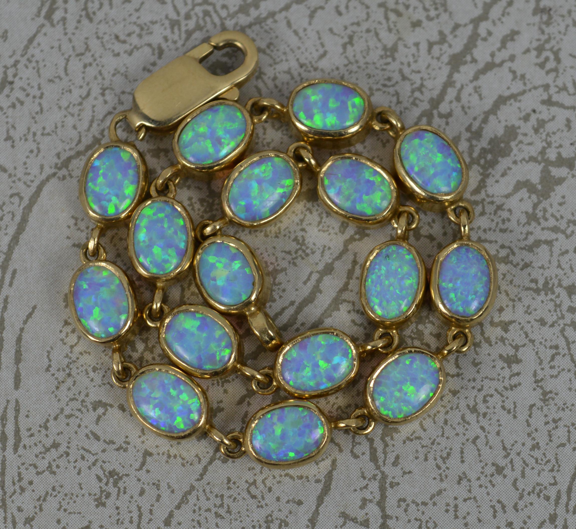 Quality Colourful Solid 9ct Yellow Gold and Opal Long Bracelet 1