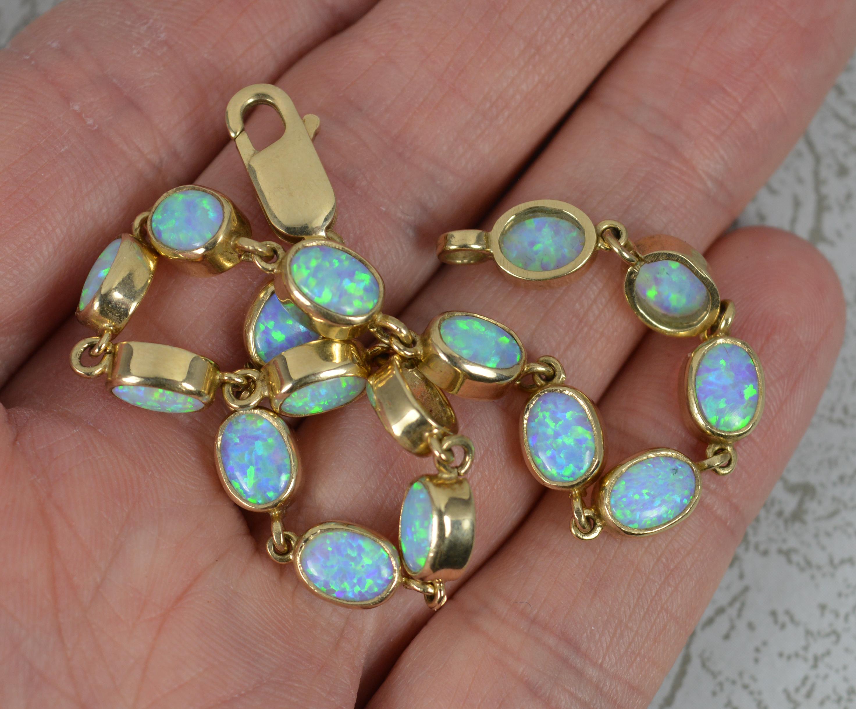 Quality Colourful Solid 9ct Yellow Gold and Opal Long Bracelet 2