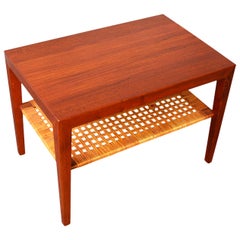Quality Danish Teak Side Table/Bedside Table Cane Shelf by Severin Hansen
