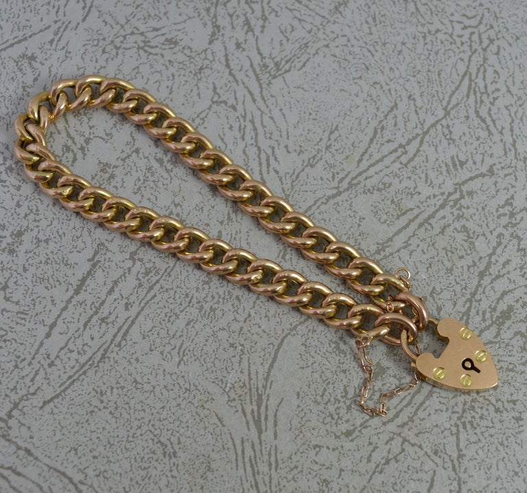 Quality Edwardian 9 Carat Gold Plain Curb Link Bracelet For Sale at 1stDibs
