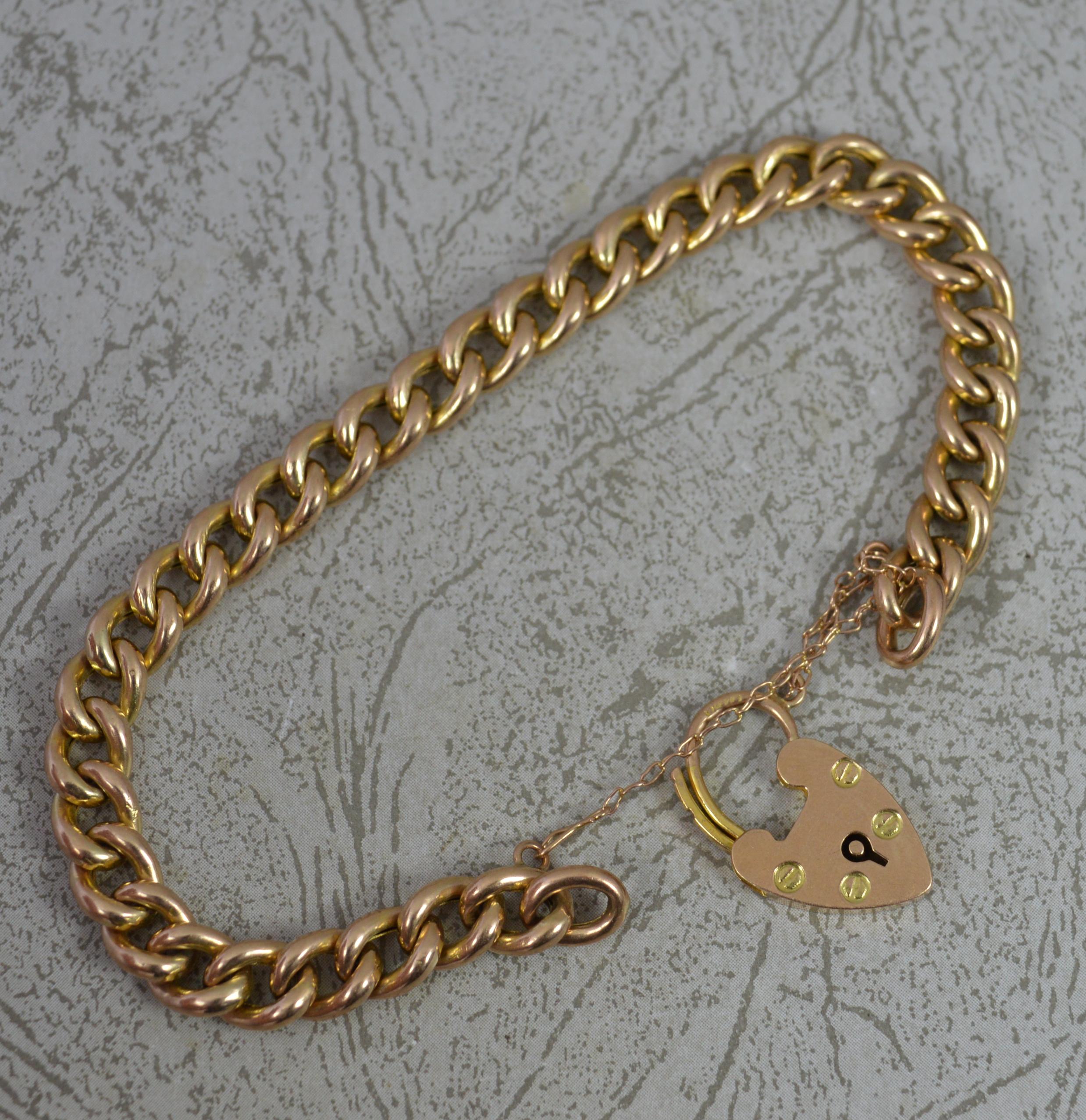 Women's Quality Edwardian 9 Carat Gold Plain Curb Link Bracelet For Sale