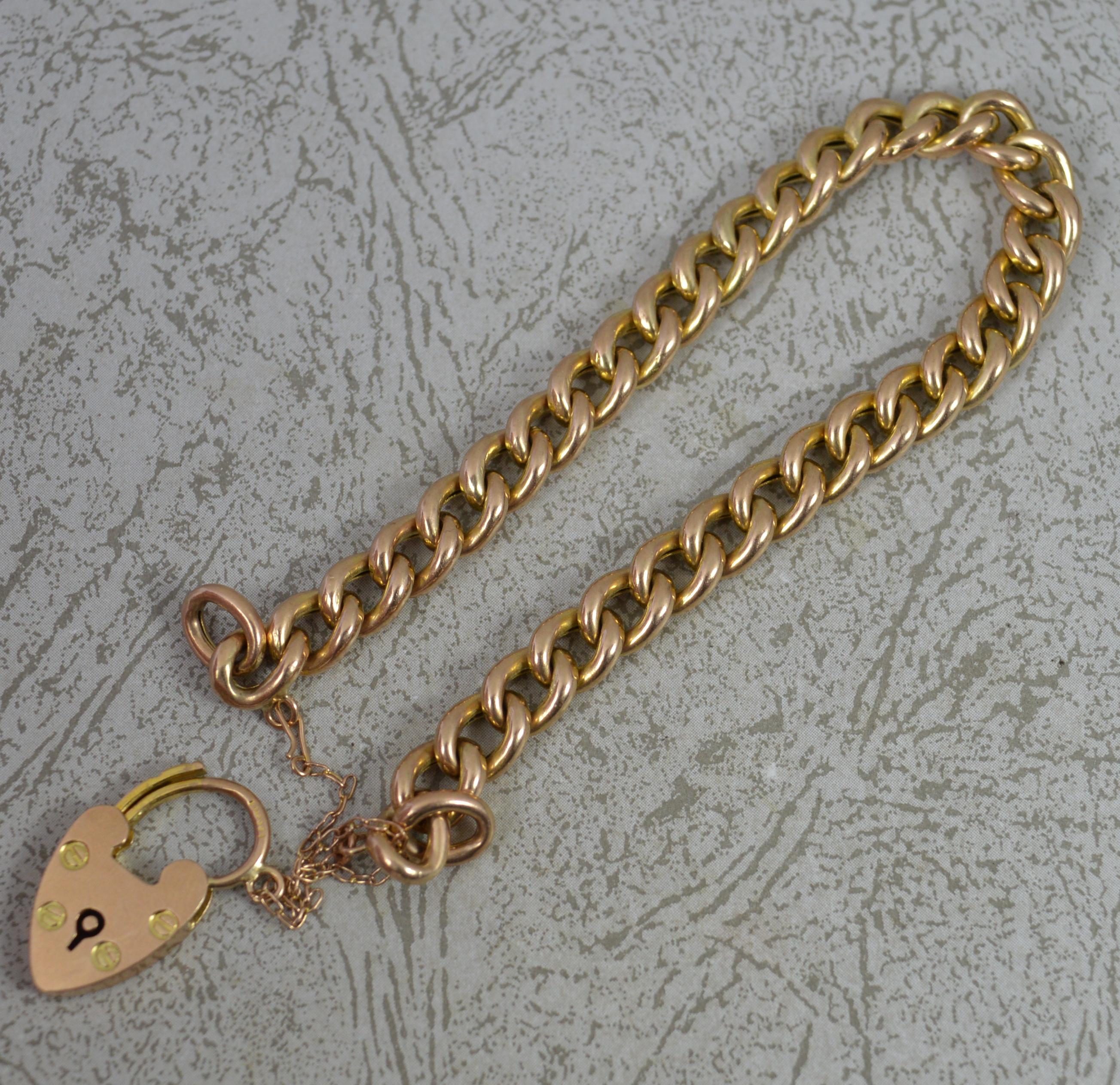 Quality Edwardian 9 Carat Gold Plain Curb Link Bracelet For Sale 2
