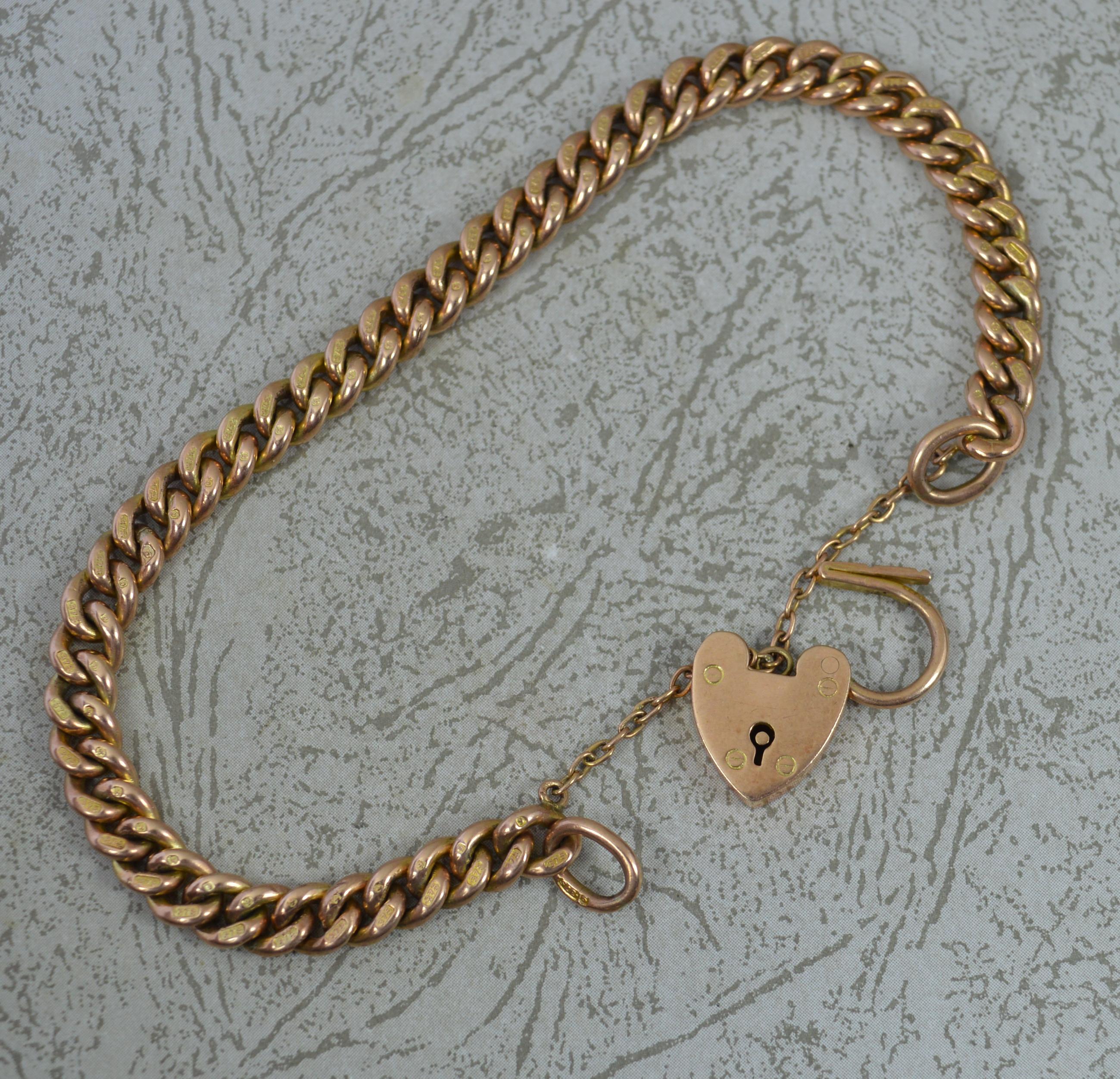 Women's Quality Edwardian 9 Carat Rose Gold Plain Curb Link Bracelet For Sale