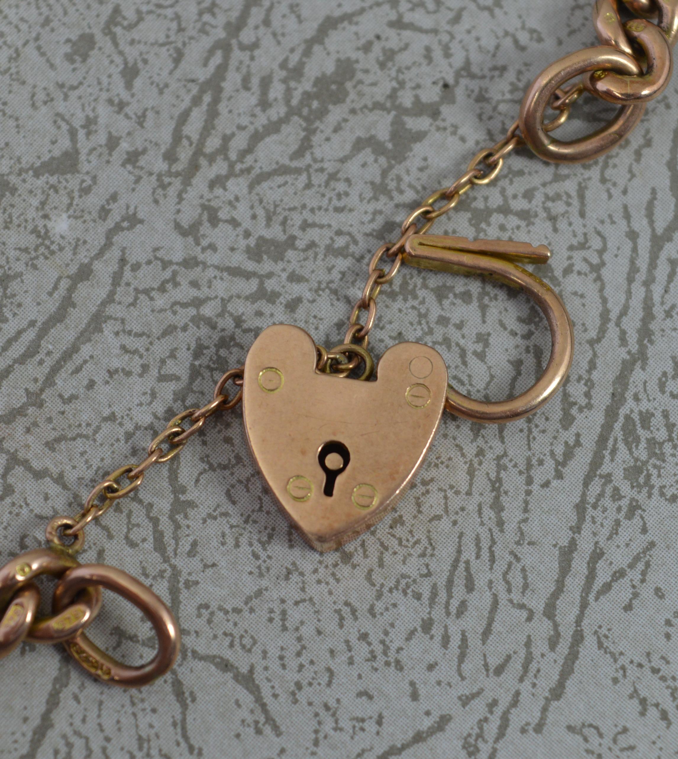 Quality Edwardian 9 Carat Rose Gold Plain Curb Link Bracelet For Sale 1