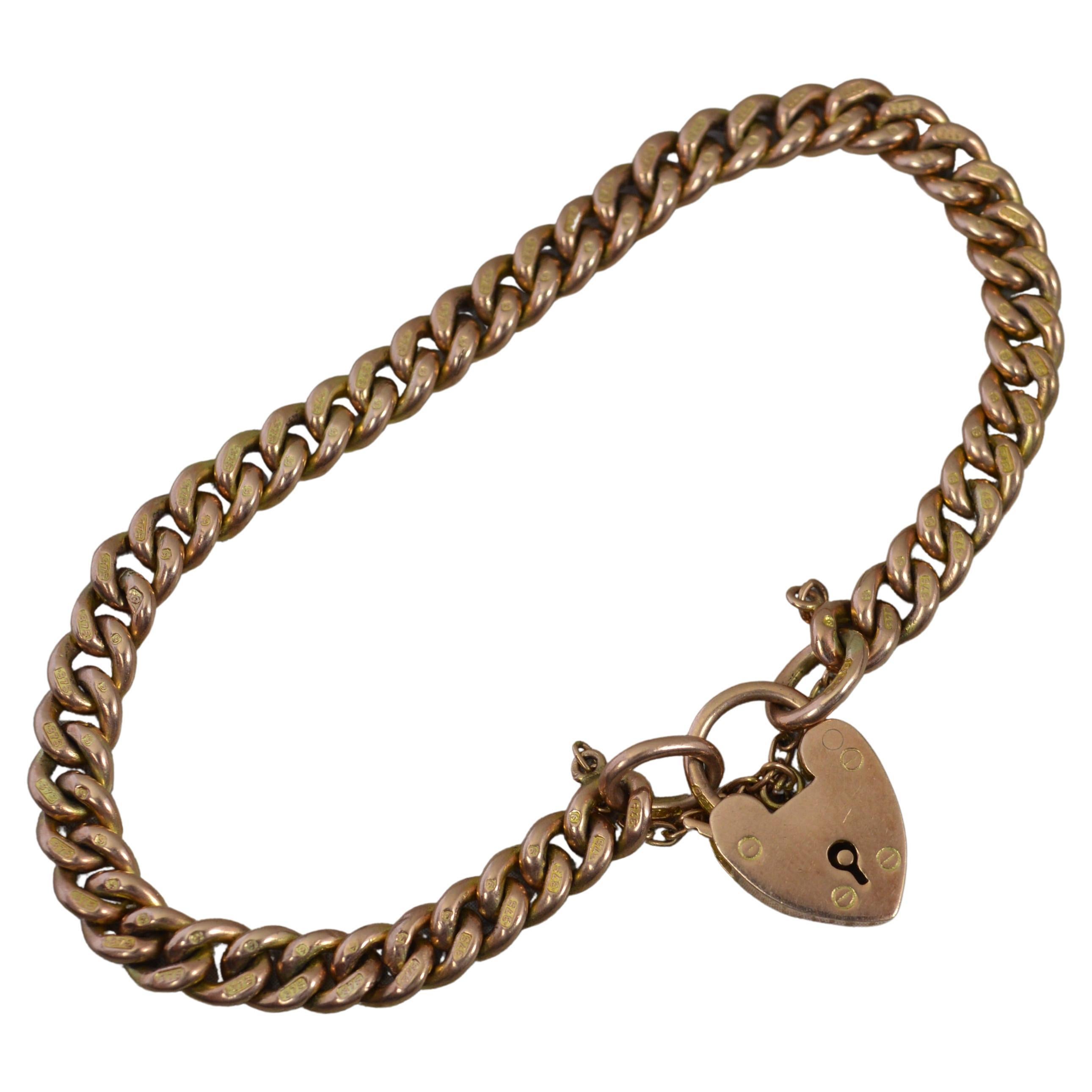Quality Edwardian 9 Carat Rose Gold Plain Curb Link Bracelet For Sale