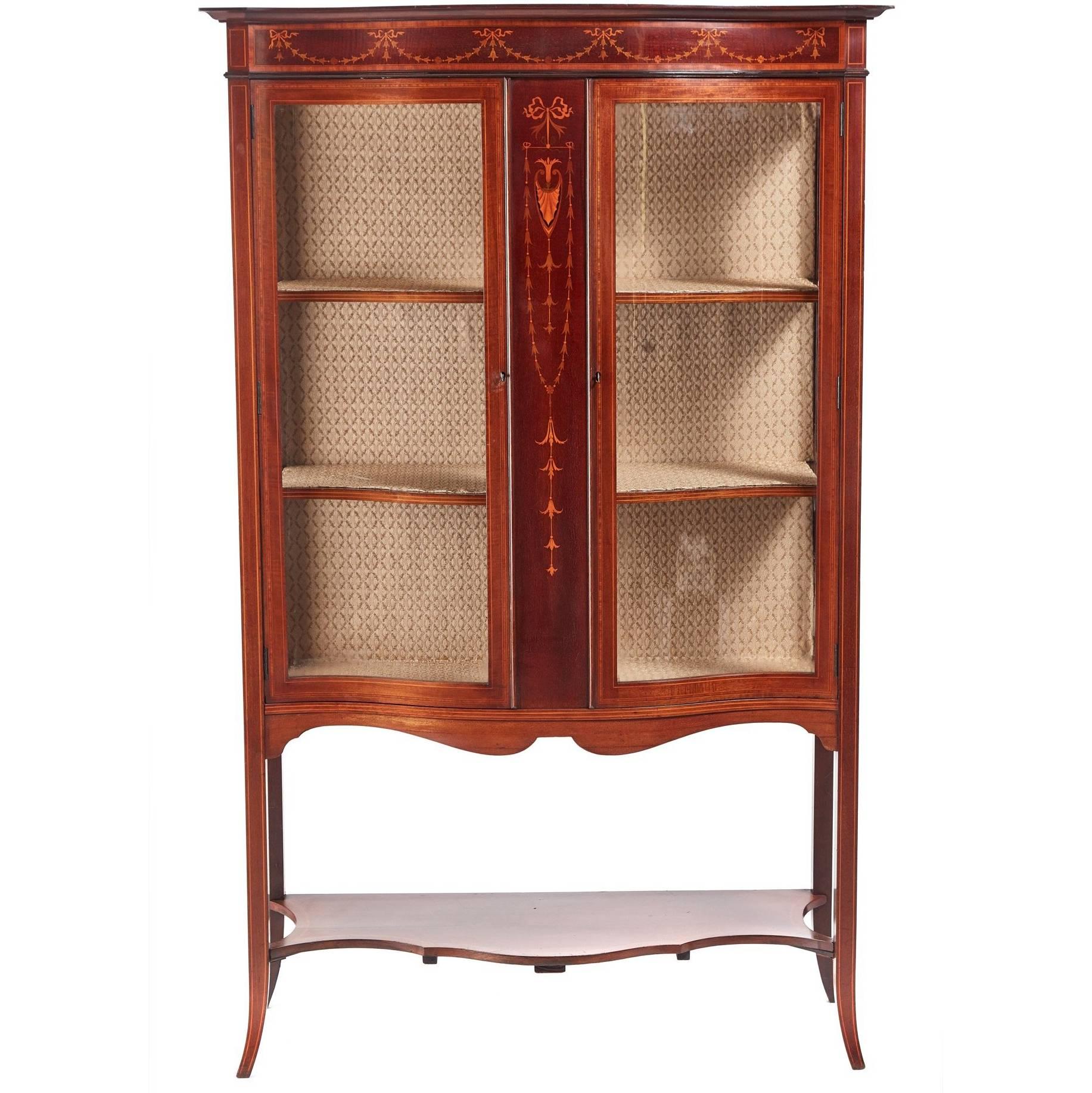 Quality Edwardian Inlaid Mahogany Display Cabinet For Sale