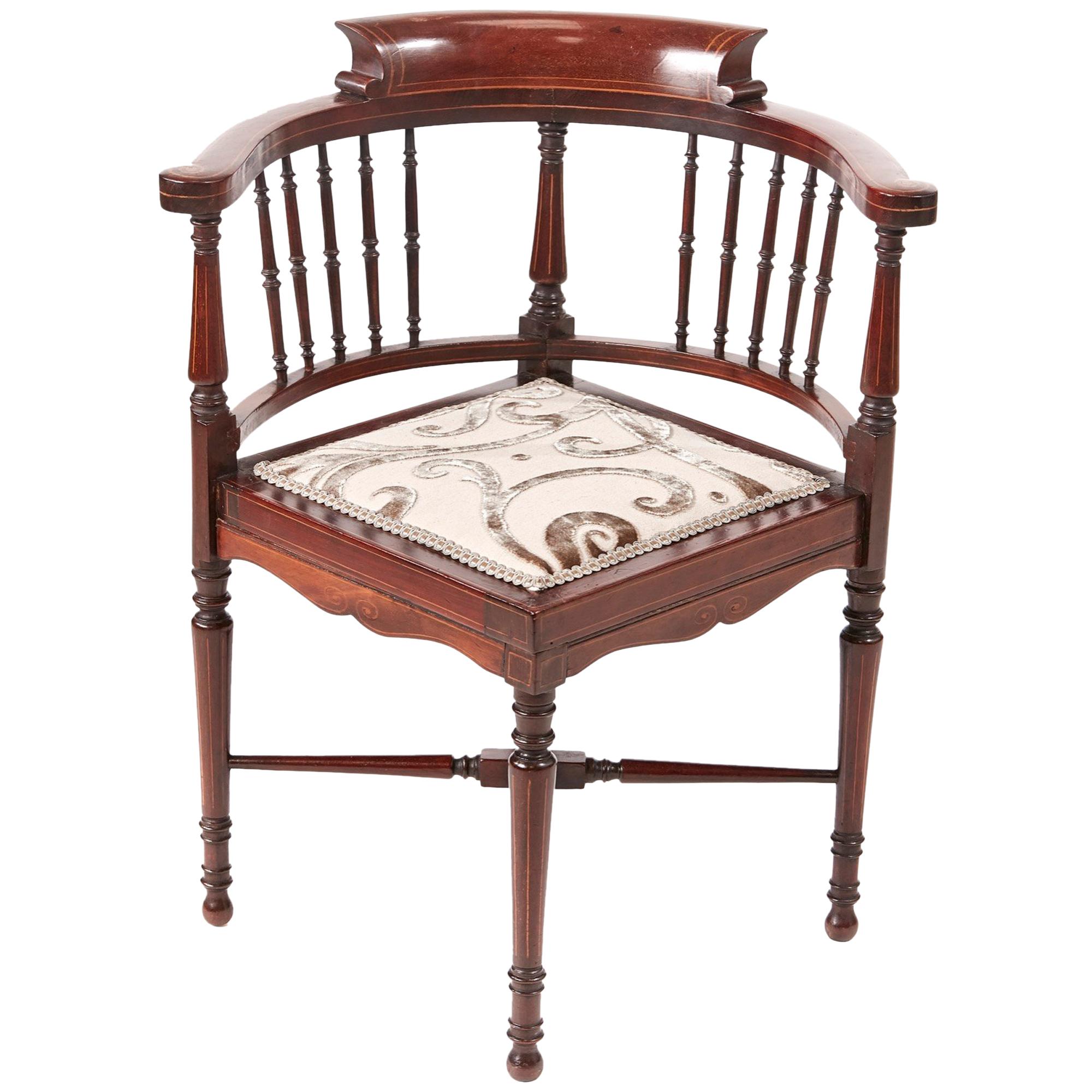 Quality Edwardian Mahogany Inlaid Corner Chair For Sale