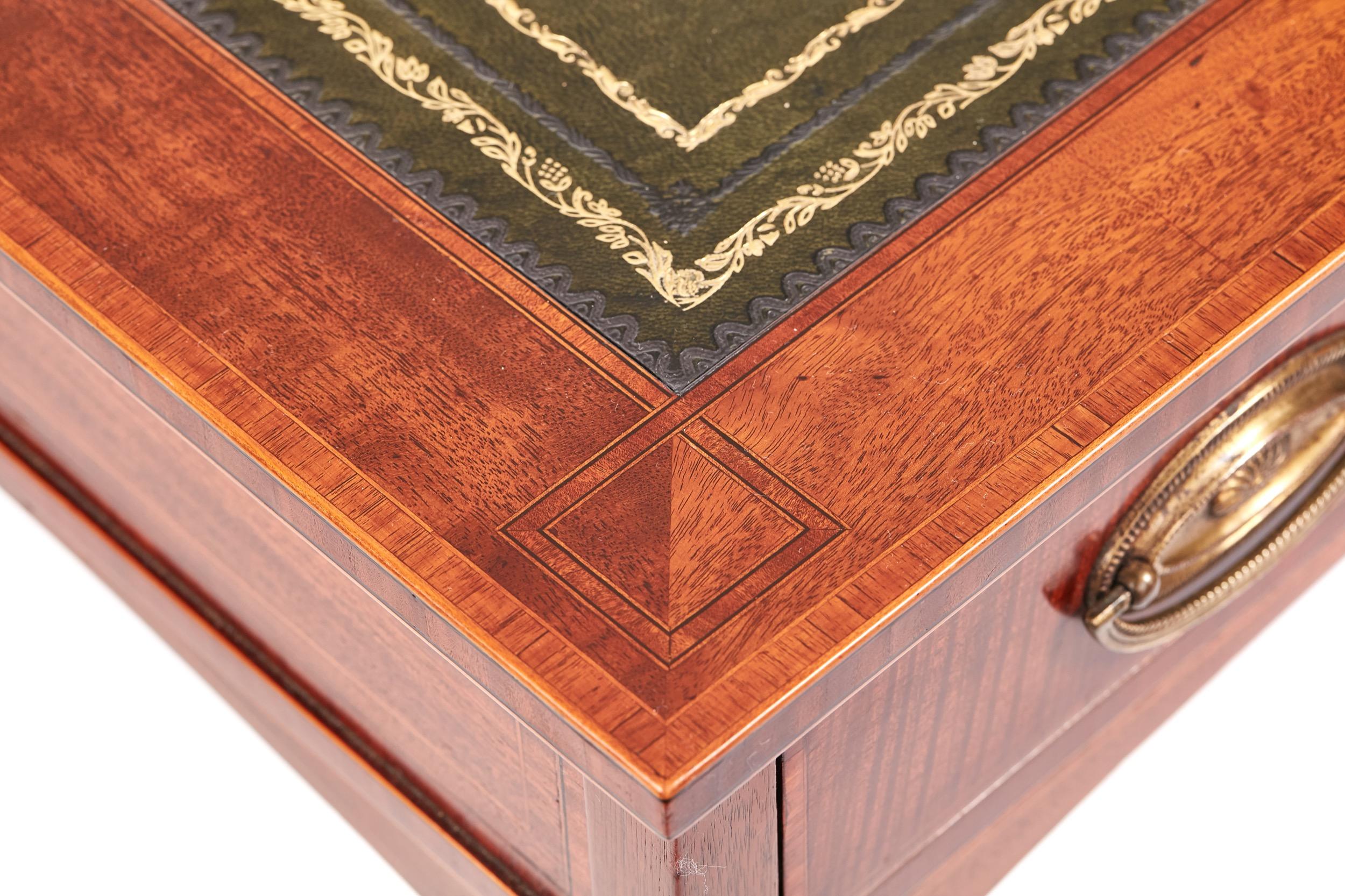 Quality Edwardian Mahogany Inlaid Freestanding Pedestal Desk For Sale 5