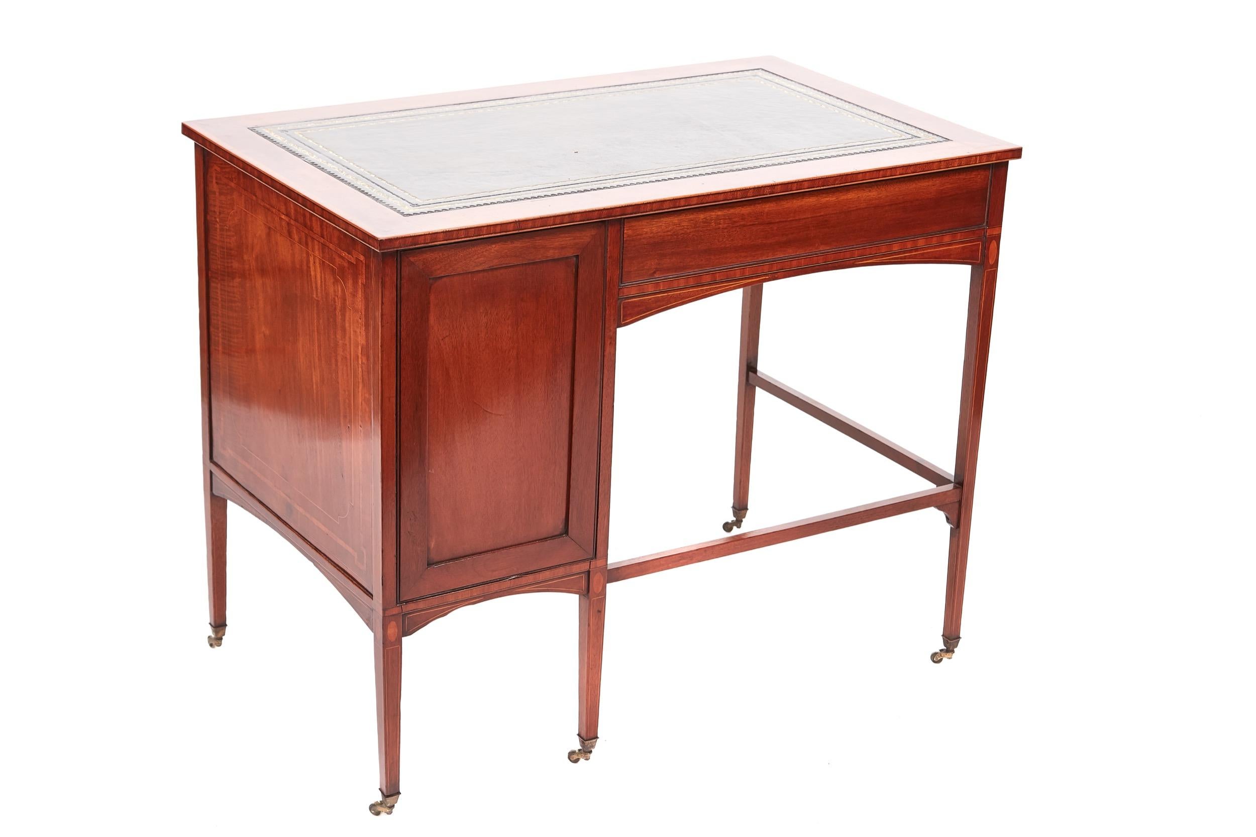 European Quality Edwardian Mahogany Inlaid Freestanding Pedestal Desk For Sale