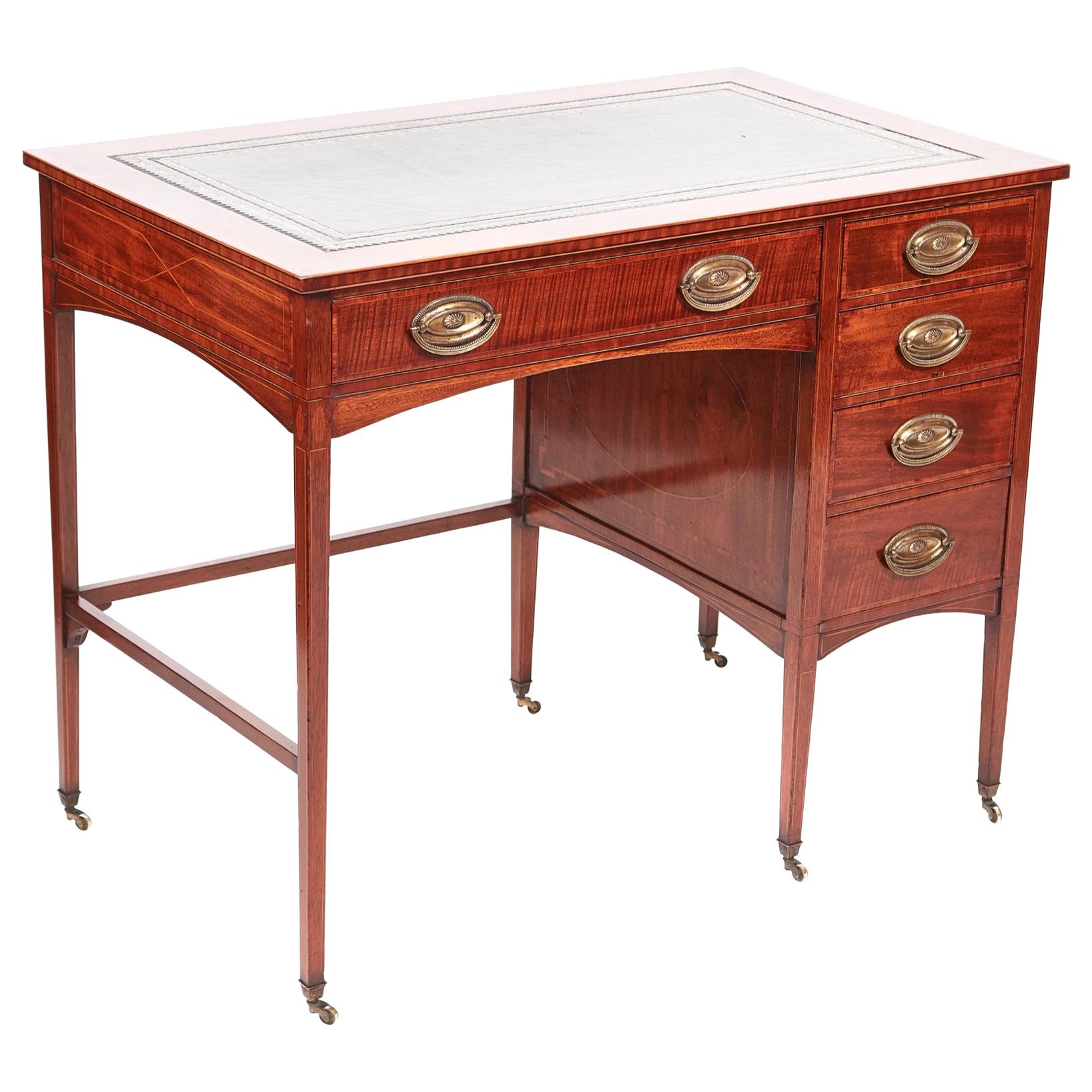 Quality Edwardian Mahogany Inlaid Freestanding Pedestal Desk For Sale