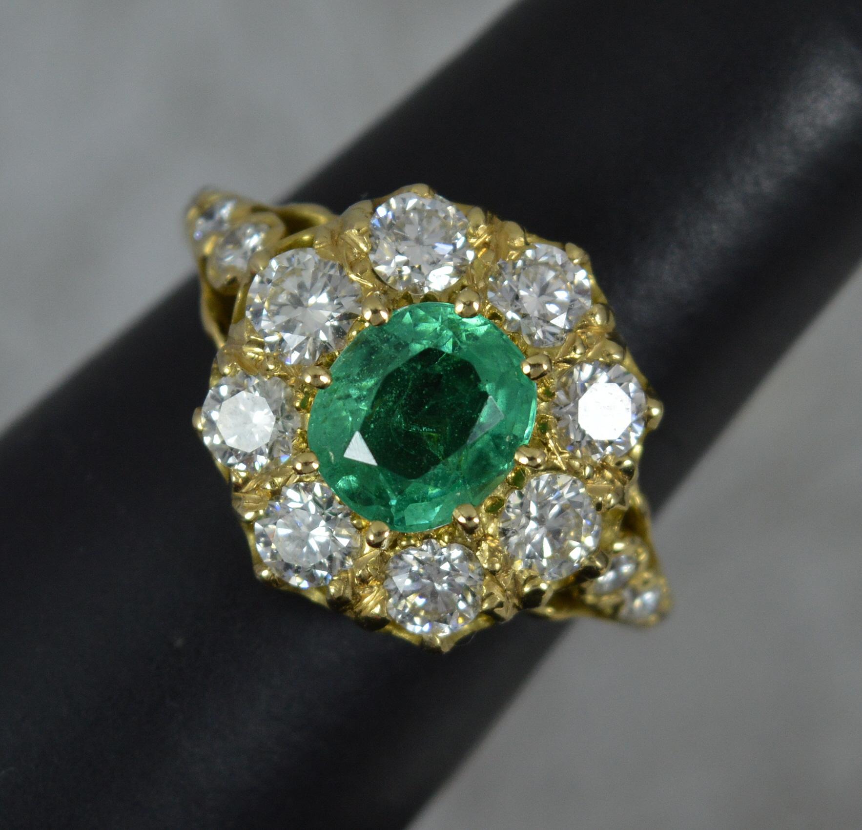 Quality Emerald and Vs 1.00ct Diamond 18 Carat Gold Cluster Ring 6