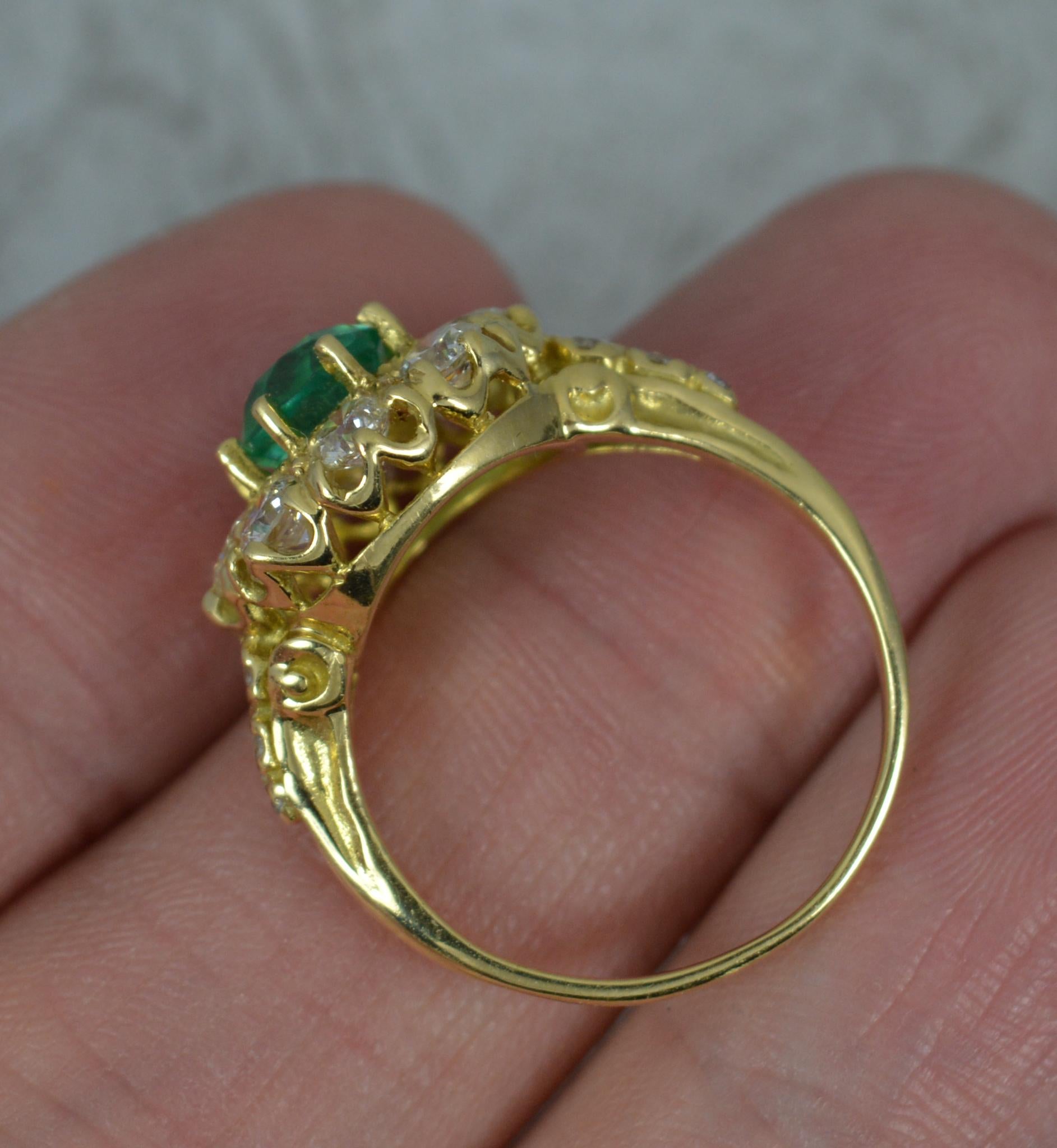 Quality Emerald and Vs 1.00ct Diamond 18 Carat Gold Cluster Ring In Excellent Condition In St Helens, GB