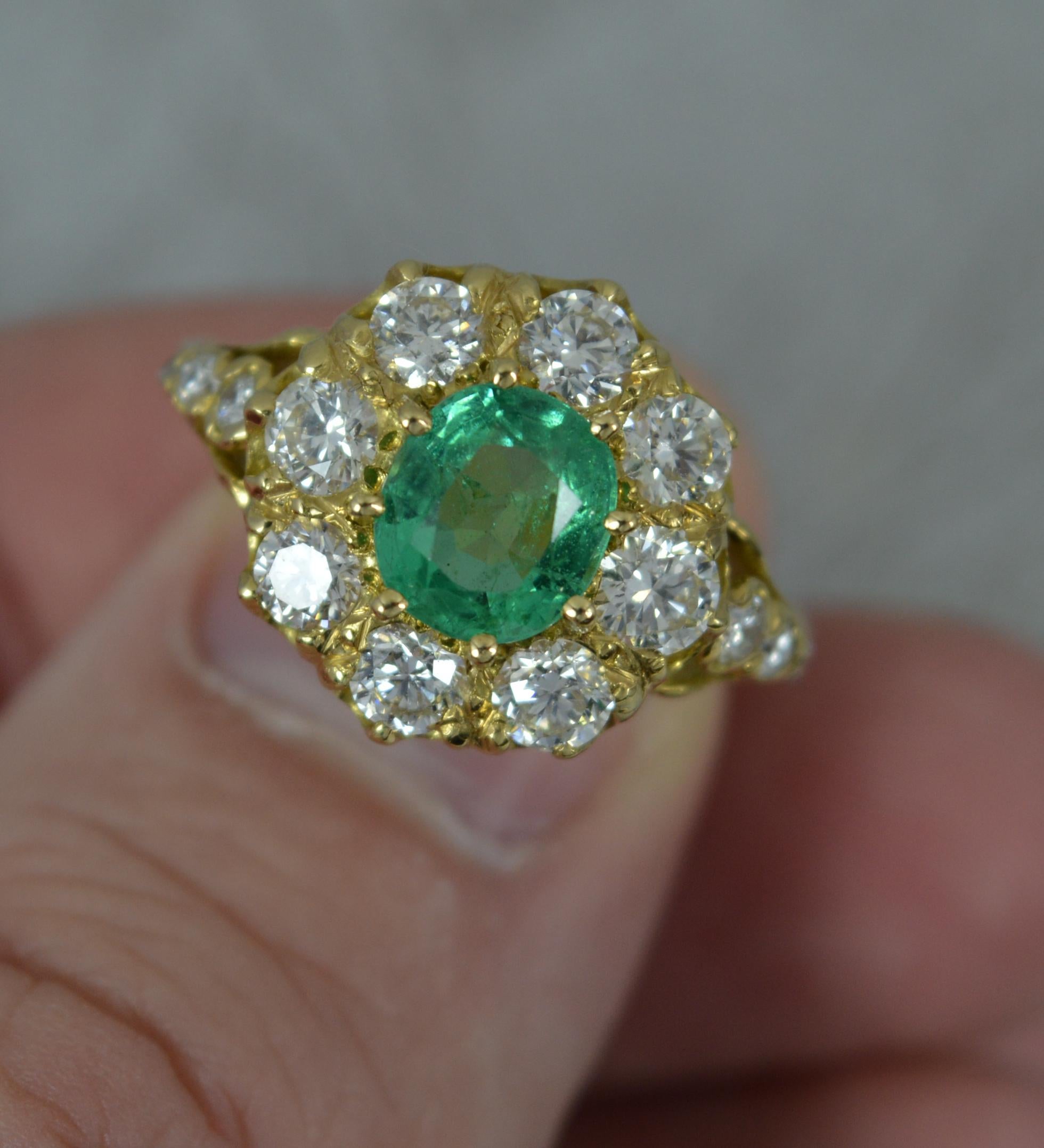 Women's Quality Emerald and Vs 1.00ct Diamond 18 Carat Gold Cluster Ring
