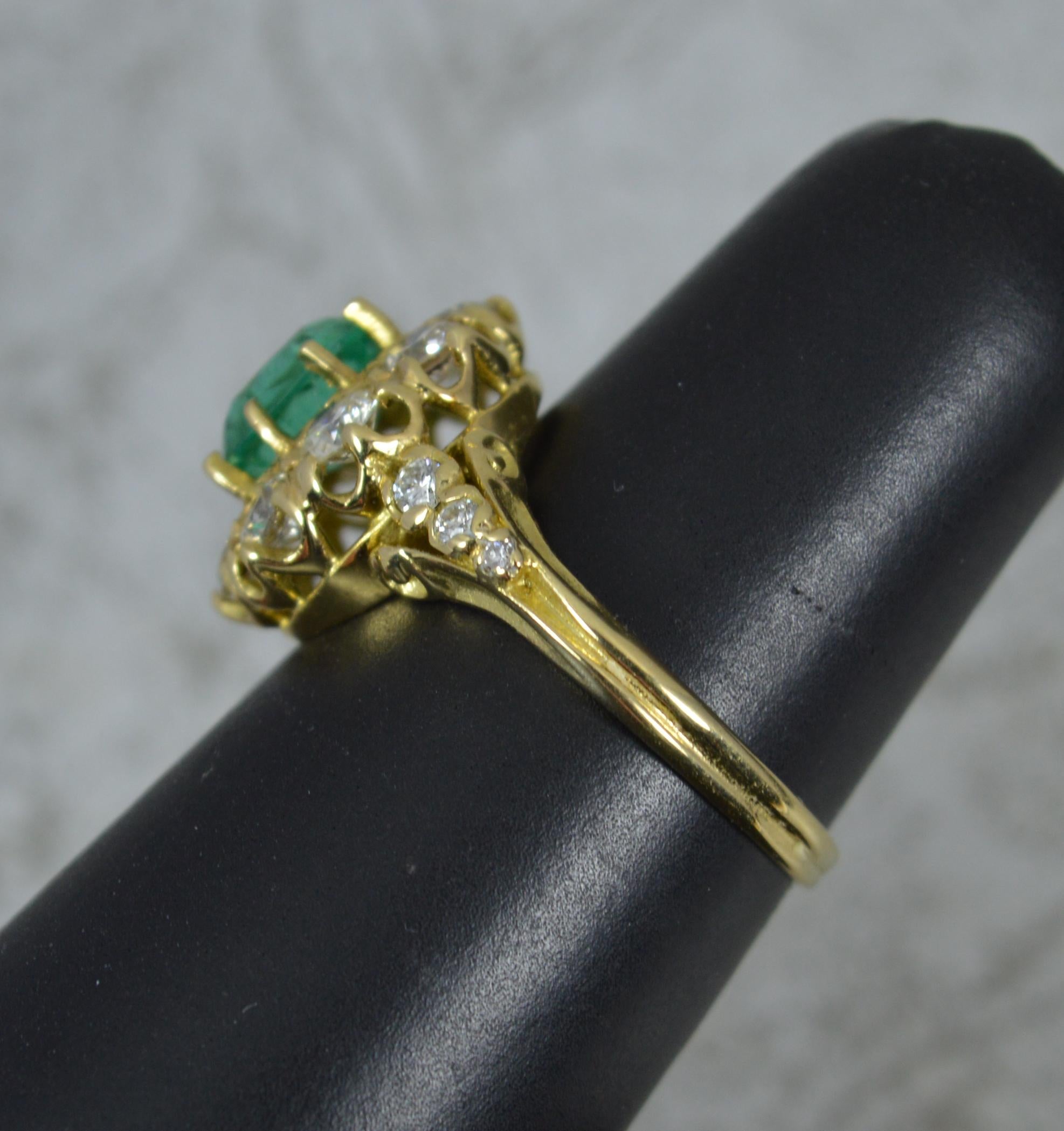 Quality Emerald and Vs 1.00ct Diamond 18 Carat Gold Cluster Ring For Sale 3