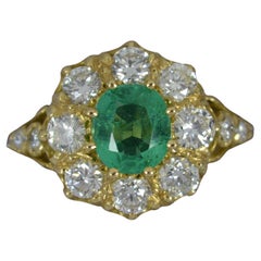 Vintage Quality Emerald and Vs 1.00ct Diamond 18 Carat Gold Cluster Ring