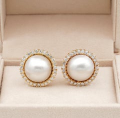 Quality English Mabe Pearl 1.50 Carat G VVS Brilliant Cut Diamond Earrings