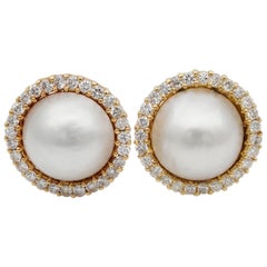 Quality English Mabe Pearl 1.50 Carat G VVS Brilliant Cut Diamond Earrings