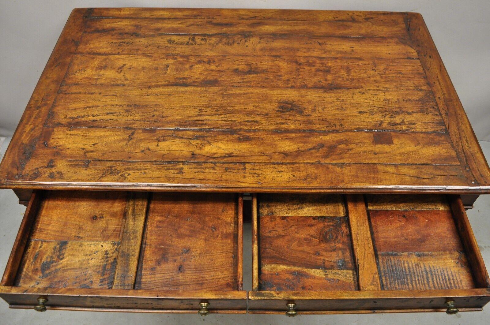 20th Century Quality English Louis XIII Style Walnut 2 Drawer Desk Table with Spiral Legs