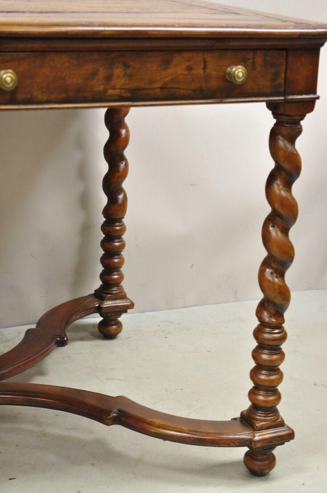 Quality English Louis XIII Style Walnut 2 Drawer Desk Table with Spiral Legs 3