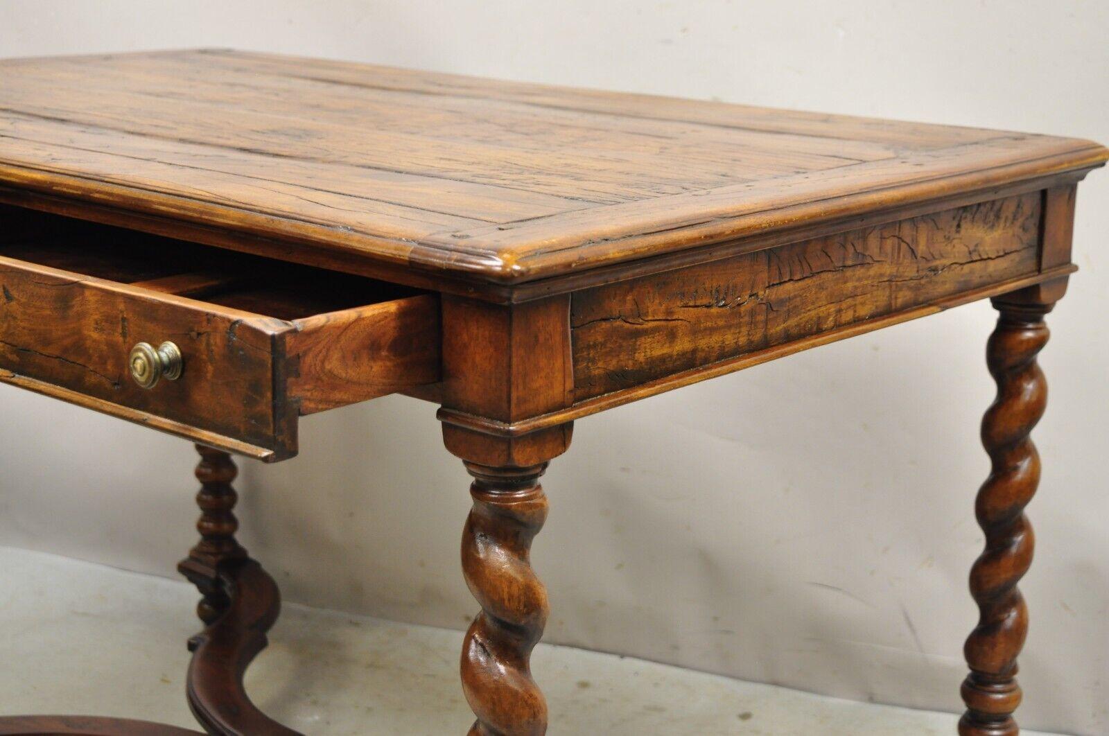 Quality English Louis XIII Style Walnut 2 Drawer Desk Table with Spiral Legs 4