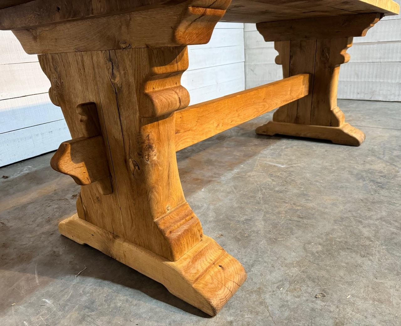 Quality French Bleached Oak Farmhouse Trestle Dining Table  For Sale 6