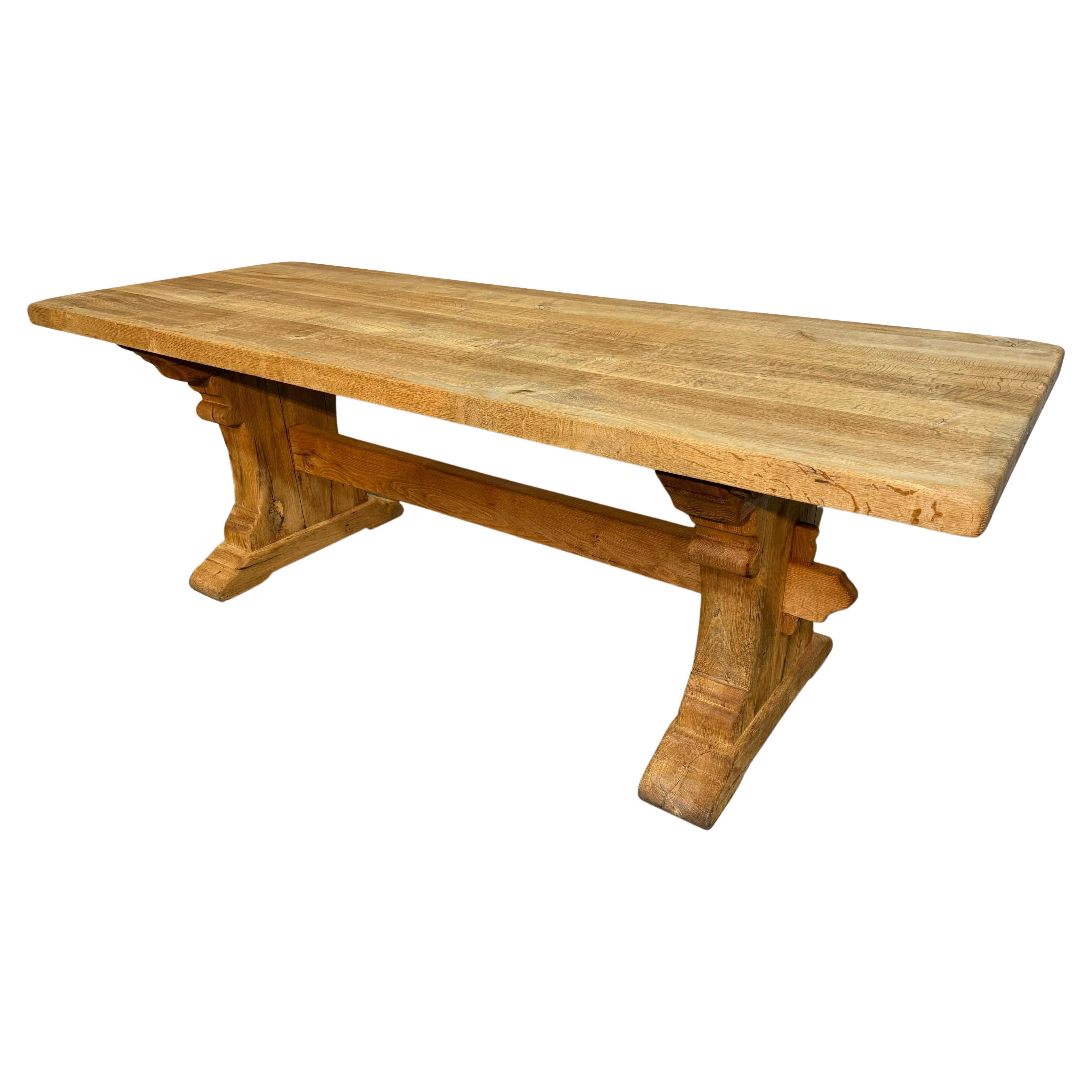 Quality French Bleached Oak Farmhouse Trestle Dining Table  For Sale