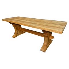 Quality French Bleached Oak Farmhouse Trestle Dining Table 