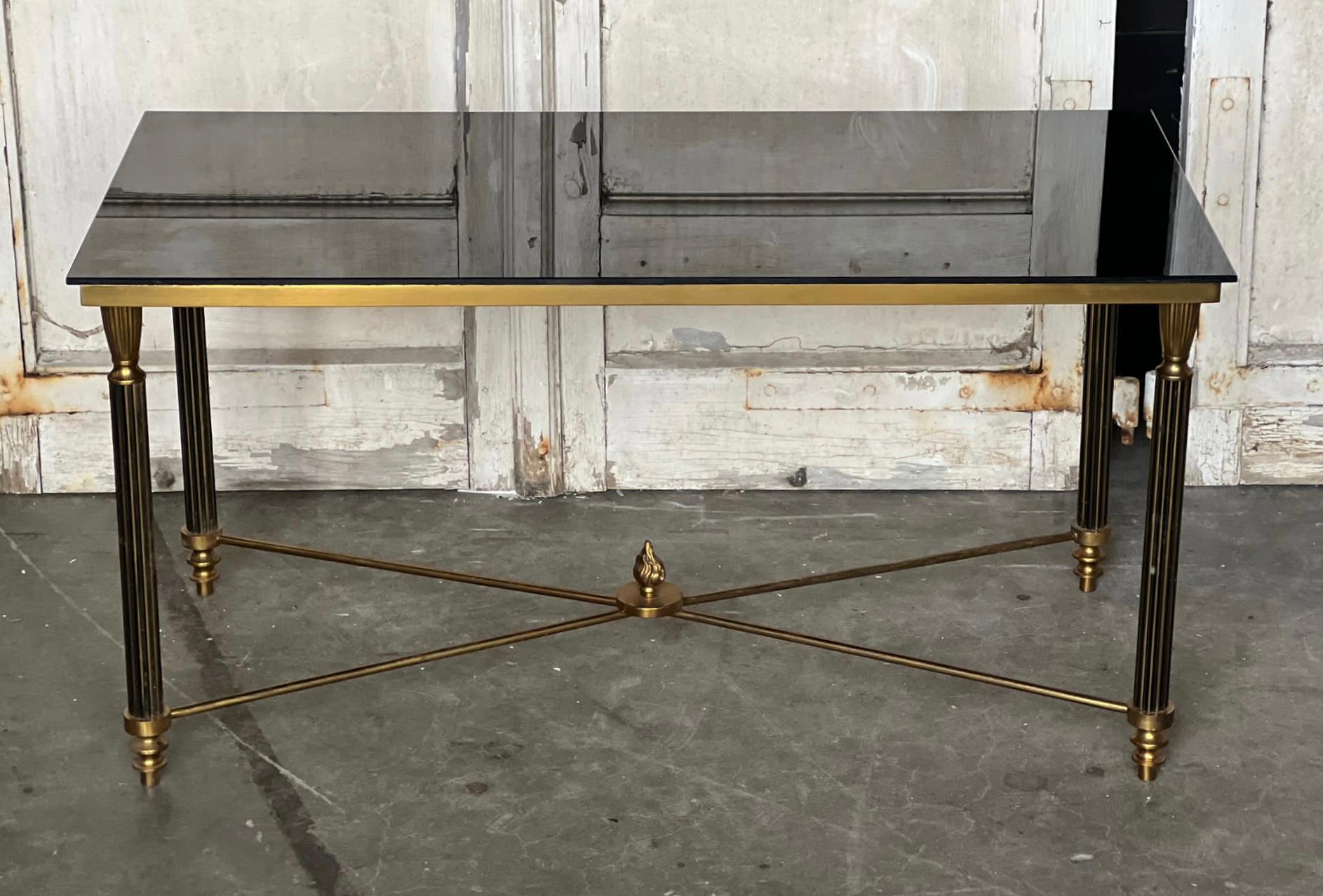 Hollywood Regency Quality French Parisian Brass and Glass Coffee Table For Sale