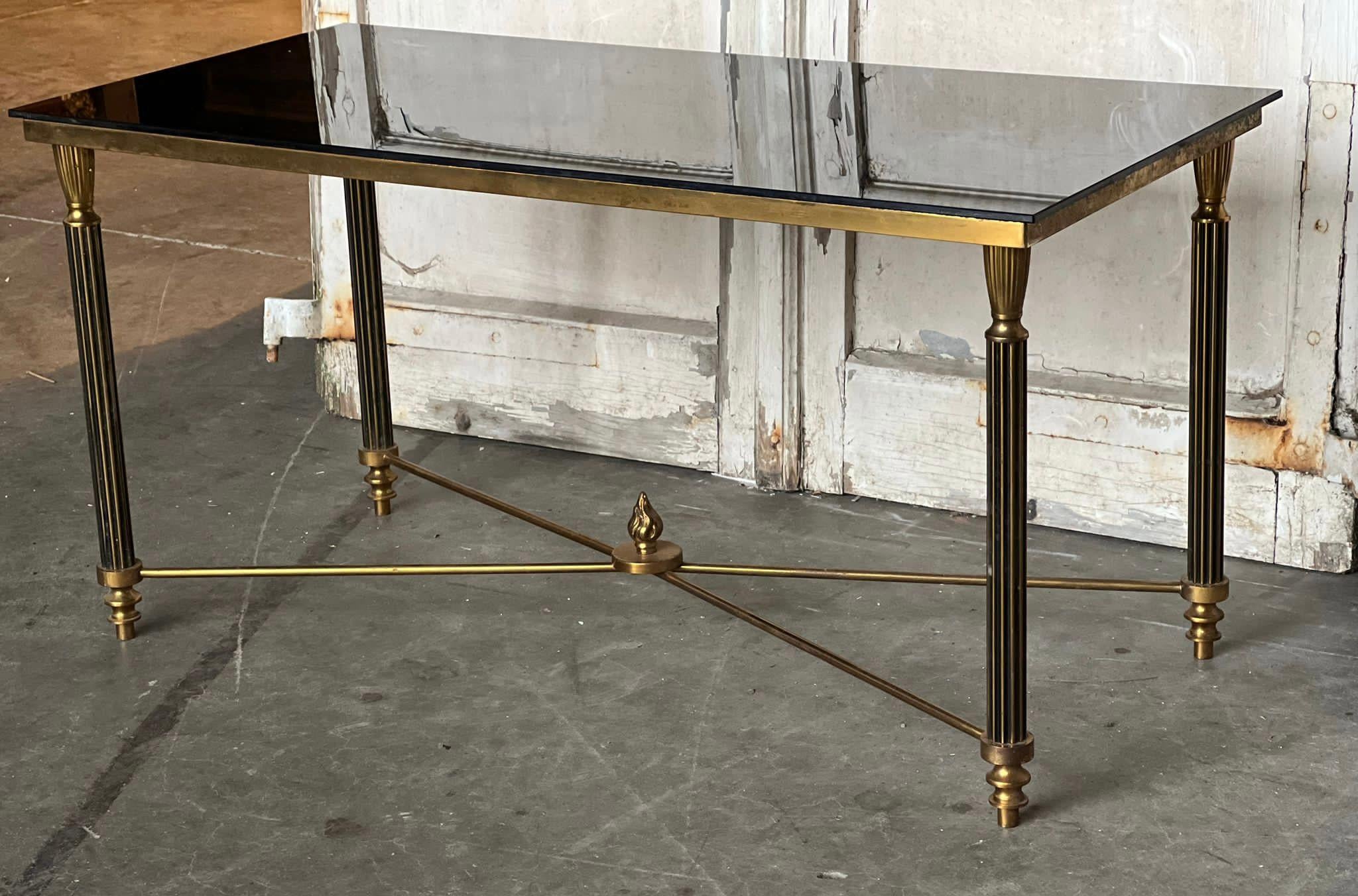Quality French Parisian Brass and Glass Coffee Table For Sale 1