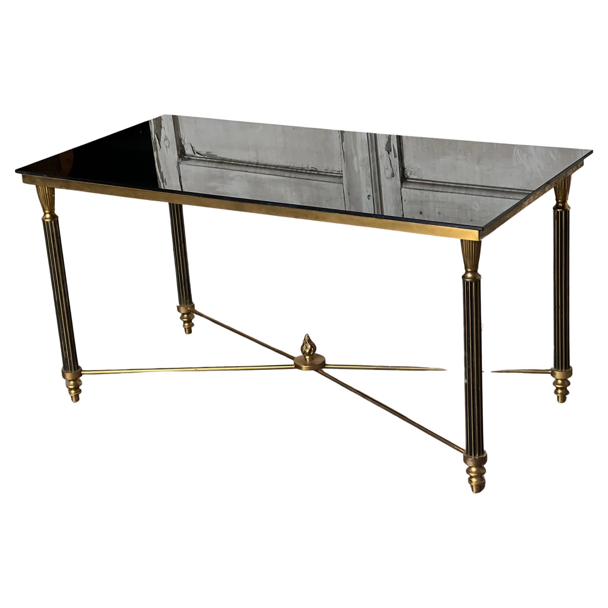 Quality French Parisian Brass and Glass Coffee Table For Sale
