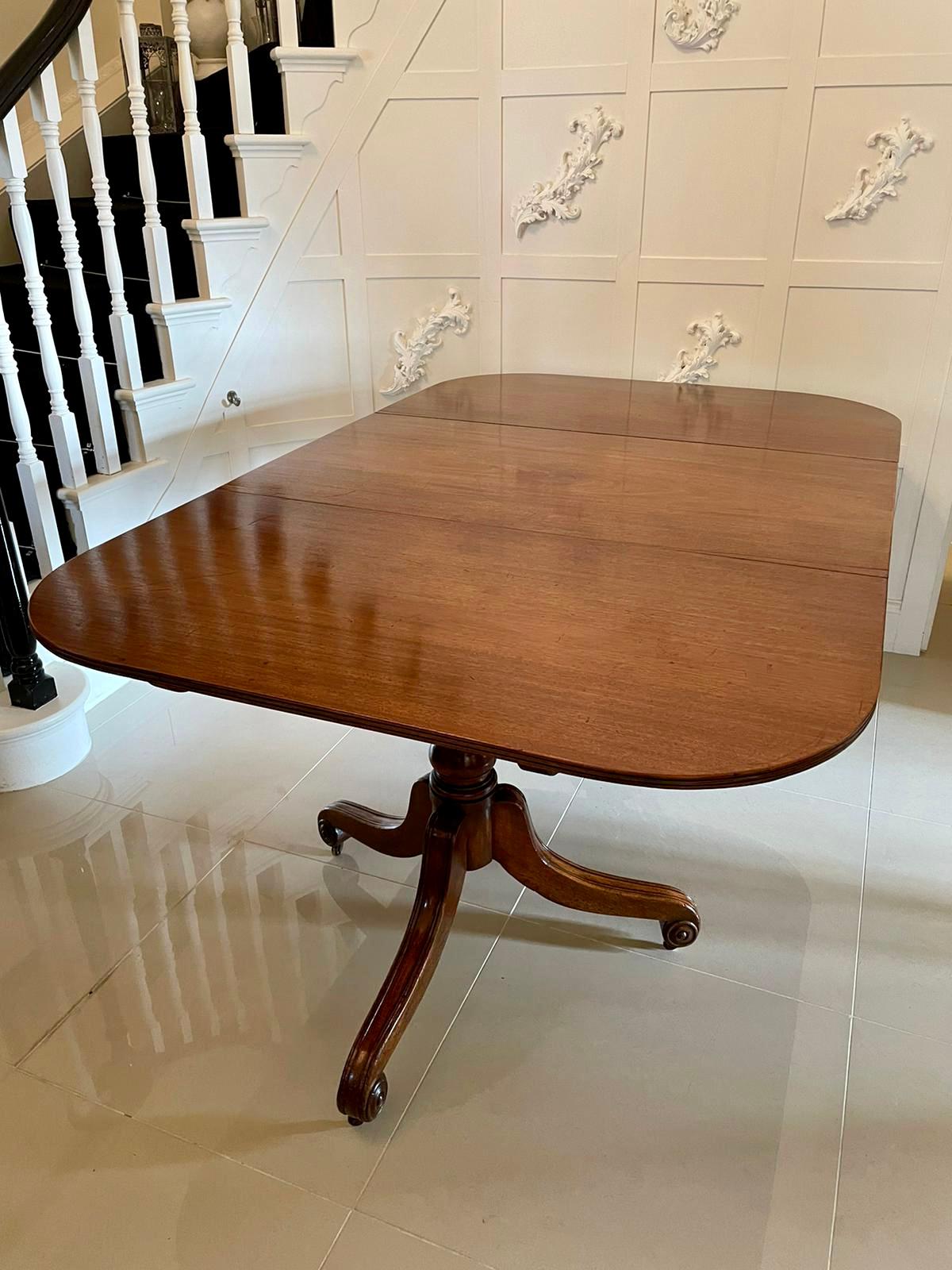 Fine Quality George III Antique mahogany twin pedestal dining table

Fine quality George III antique mahogany twin pedestal dining table having a quality mahogany top in with one original extra leaf, supported by two original mahogany pedestals