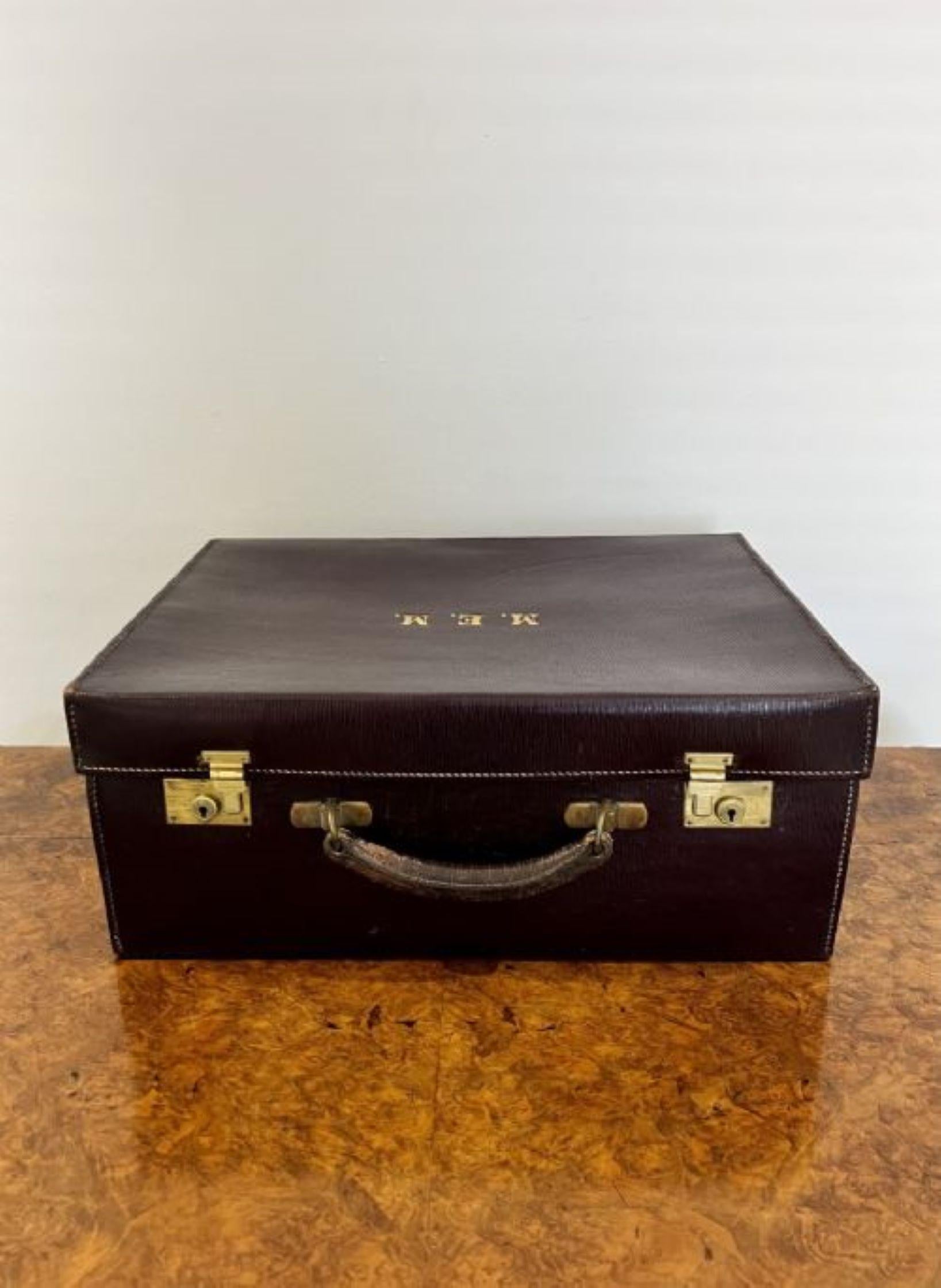 Silver Quality George V Leather Travelling Vanity Case With Fitted Interior For Sale