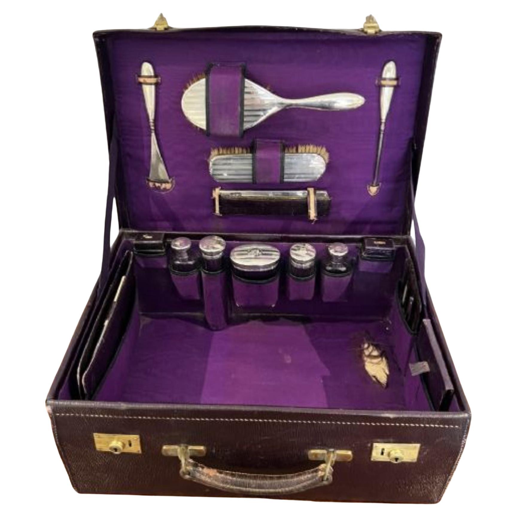 Quality George V Leather Travelling Vanity Case With Fitted Interior For Sale