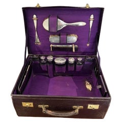 Retro Quality George V Leather Travelling Vanity Case With Fitted Interior