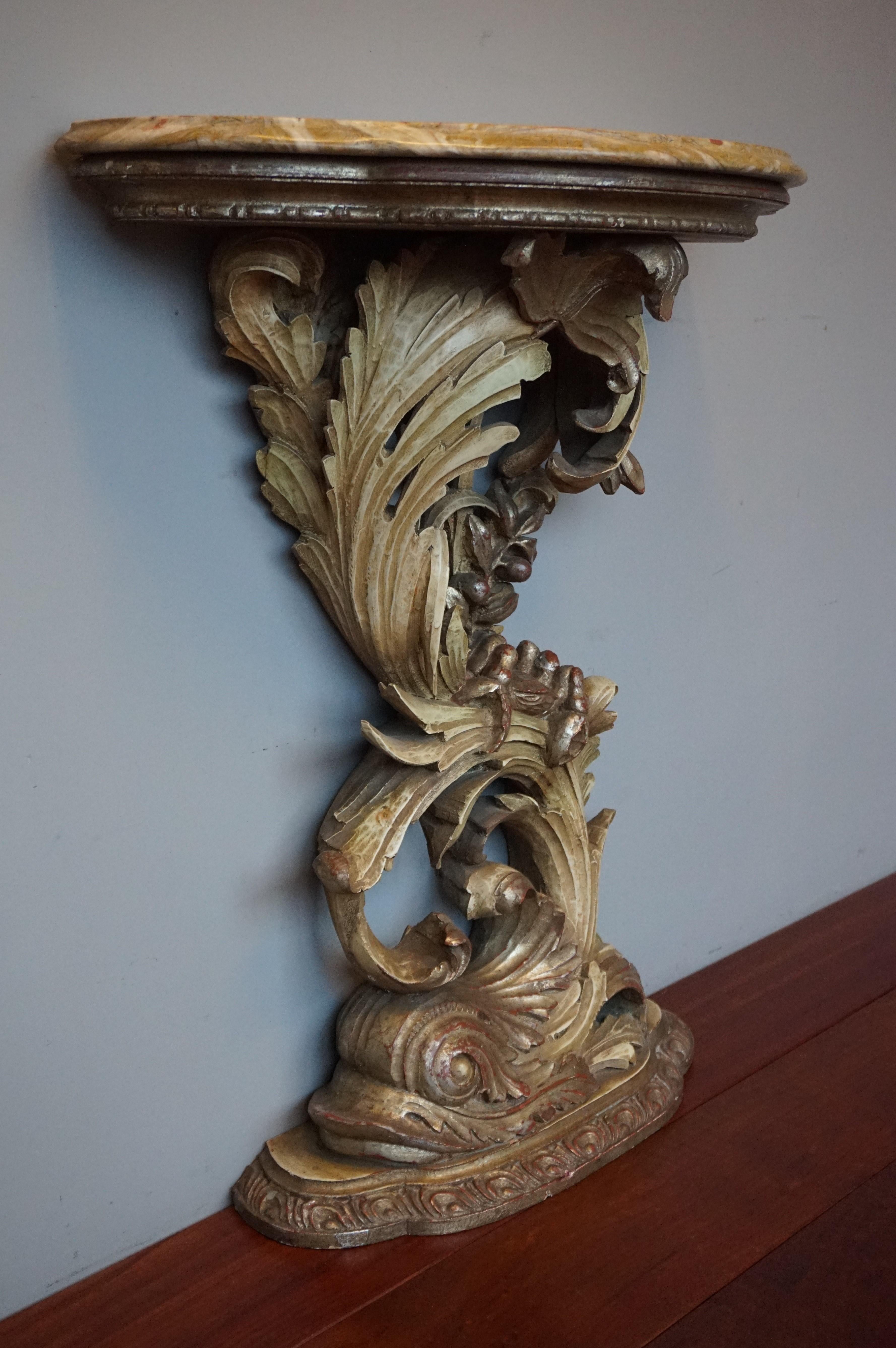 Top Quality Carved Venetian Side Table w. Dolphin & Crab Sculpture & Marble Top 5
