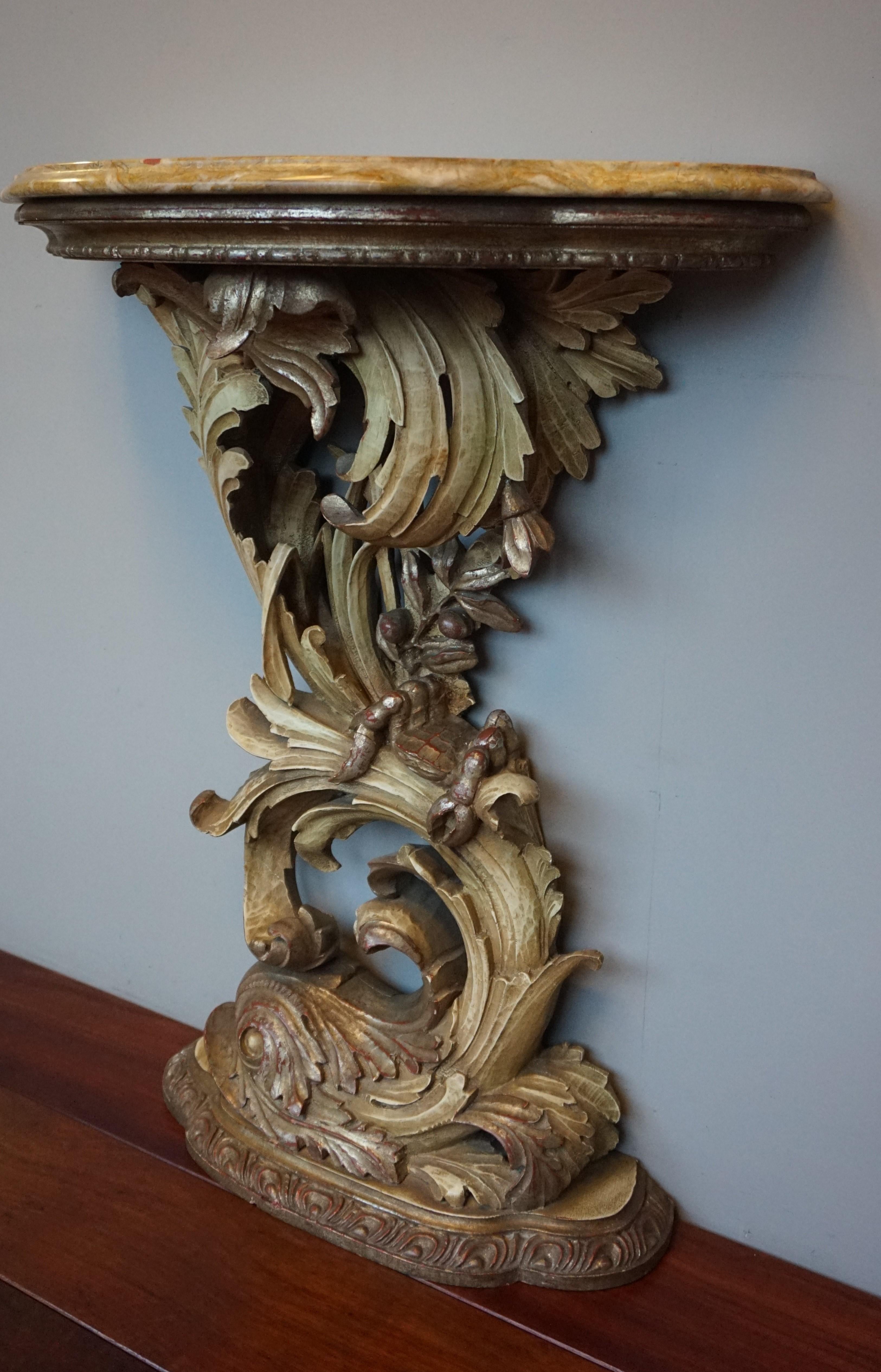 Top Quality Carved Venetian Side Table w. Dolphin & Crab Sculpture & Marble Top 9
