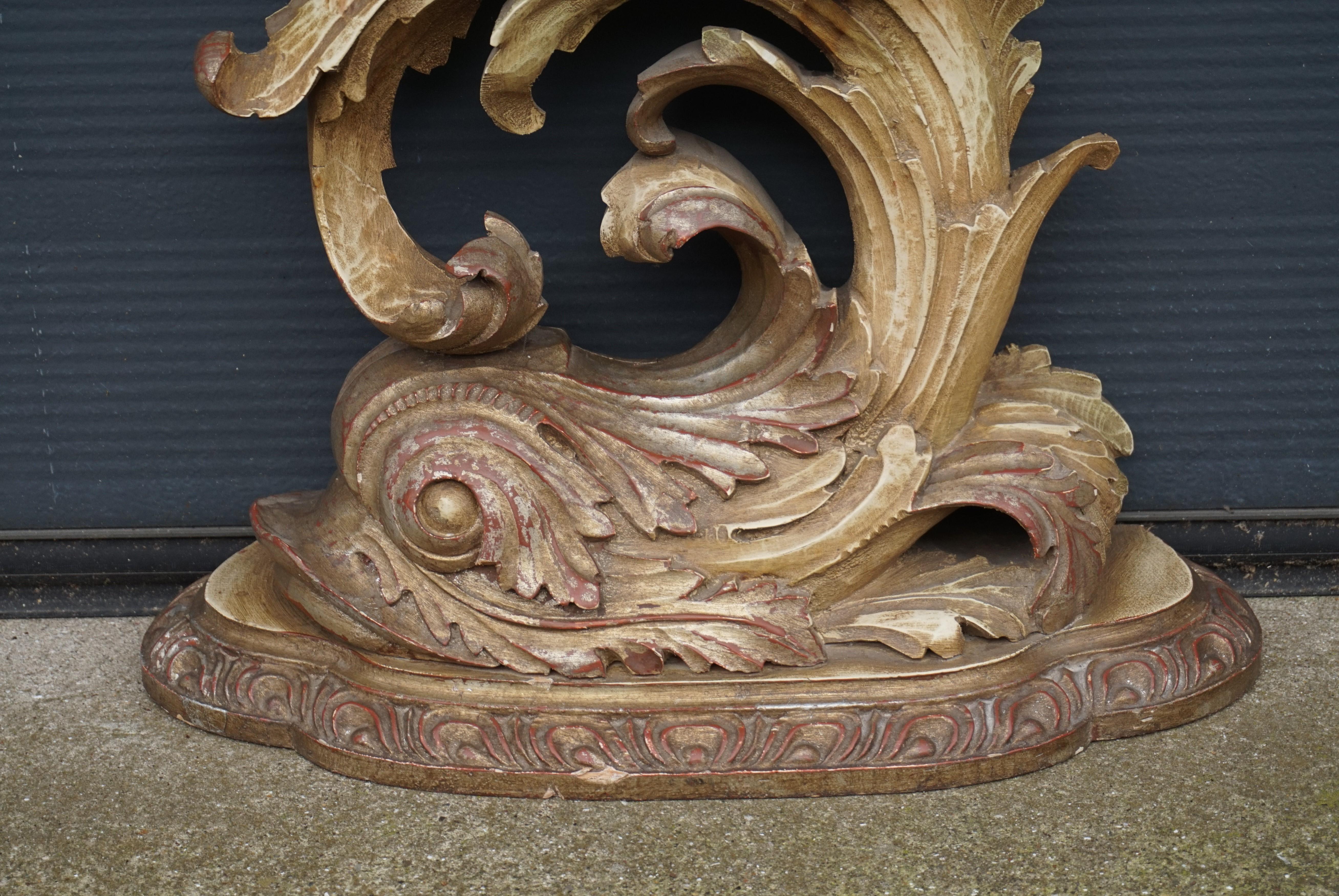 Top Quality Carved Venetian Side Table w. Dolphin & Crab Sculpture & Marble Top 10