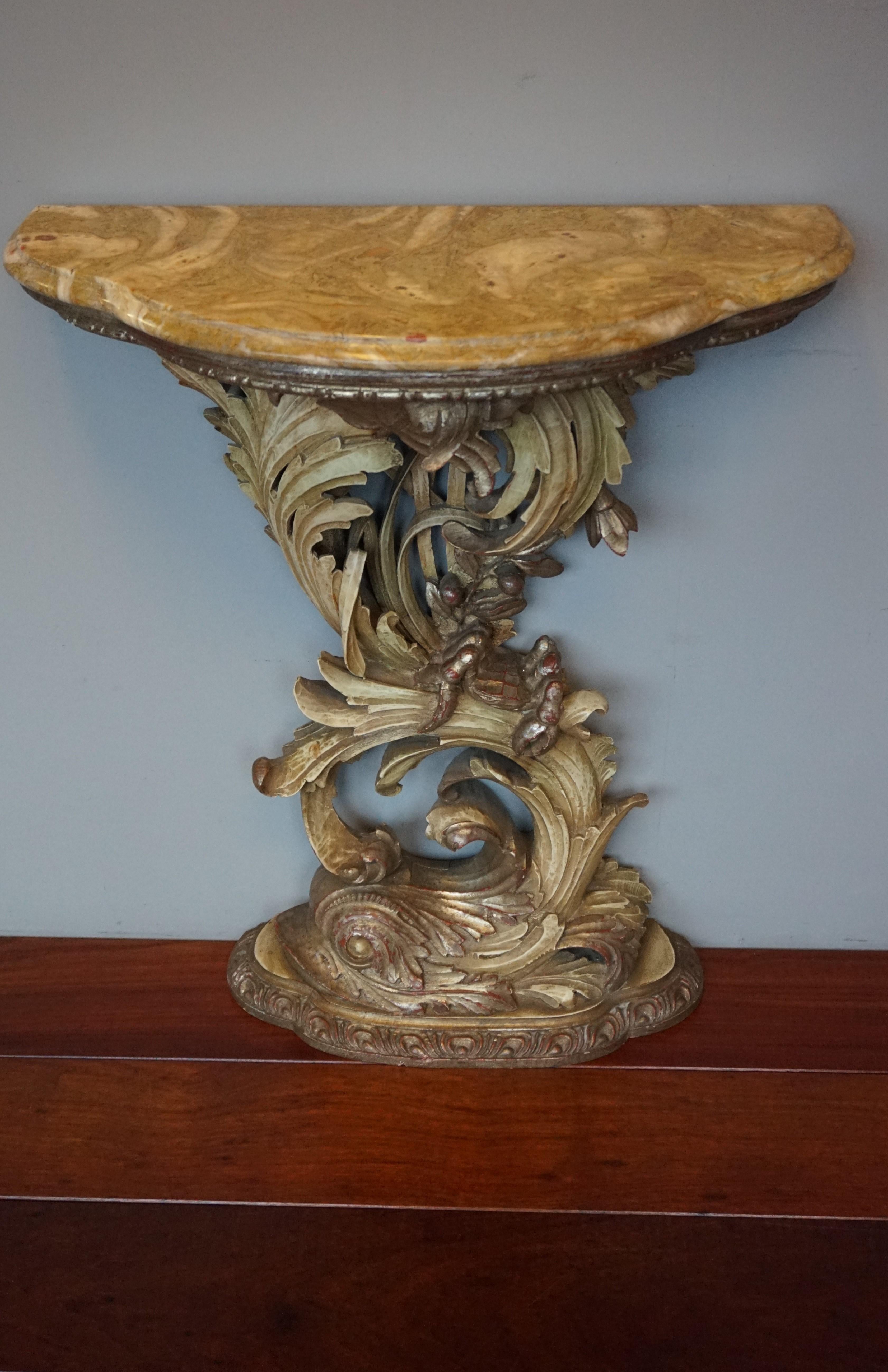 Top Quality Carved Venetian Side Table w. Dolphin & Crab Sculpture & Marble Top 13