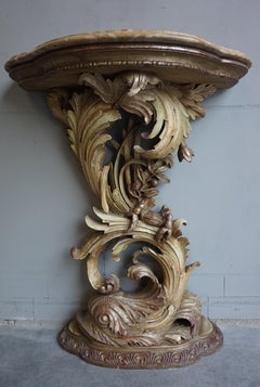 Top Quality Carved Venetian Side Table w. Dolphin & Crab Sculpture & Marble Top