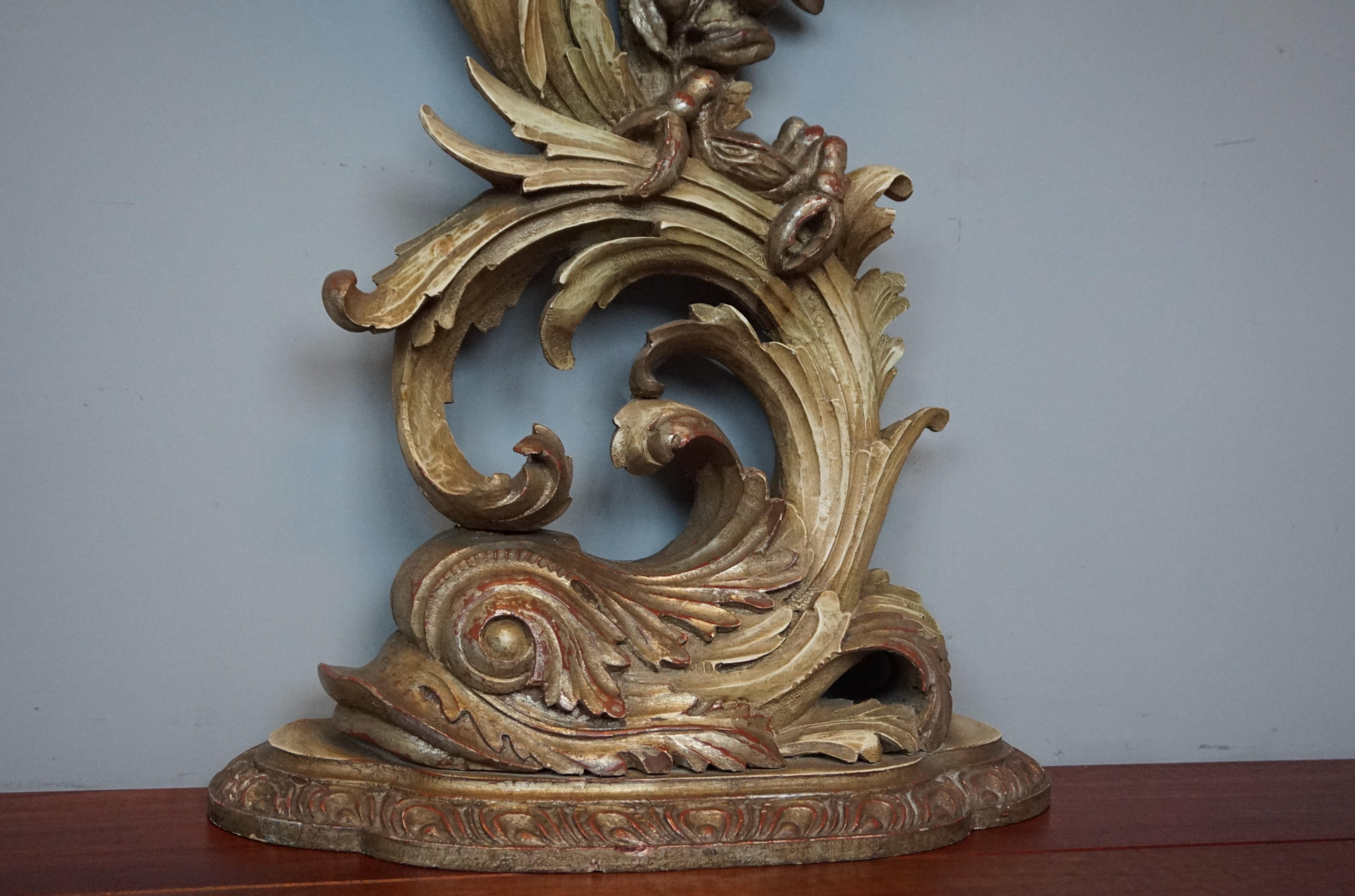 Hand-Carved Top Quality Carved Venetian Side Table w. Dolphin & Crab Sculpture & Marble Top