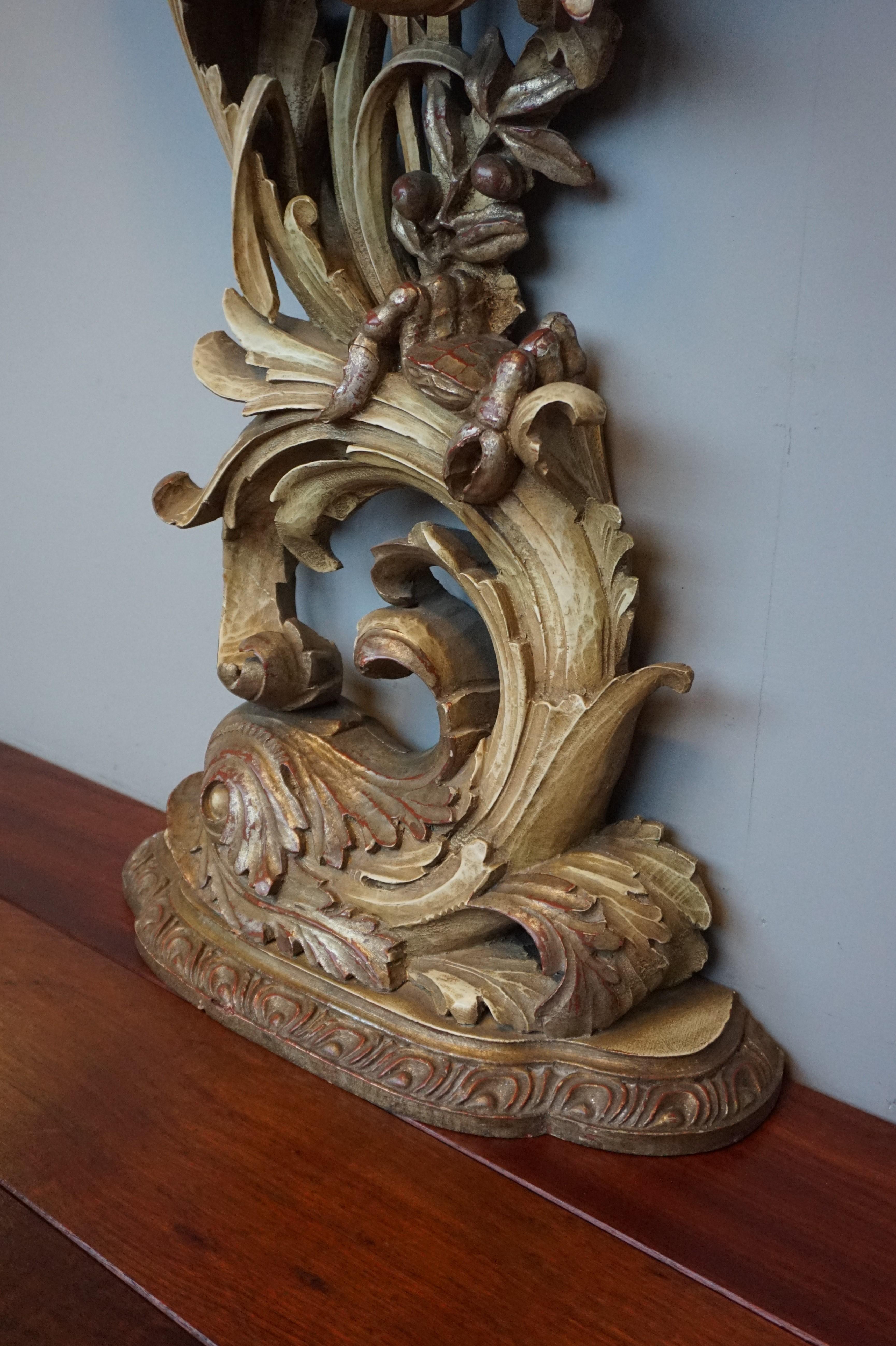 20th Century Top Quality Carved Venetian Side Table w. Dolphin & Crab Sculpture & Marble Top