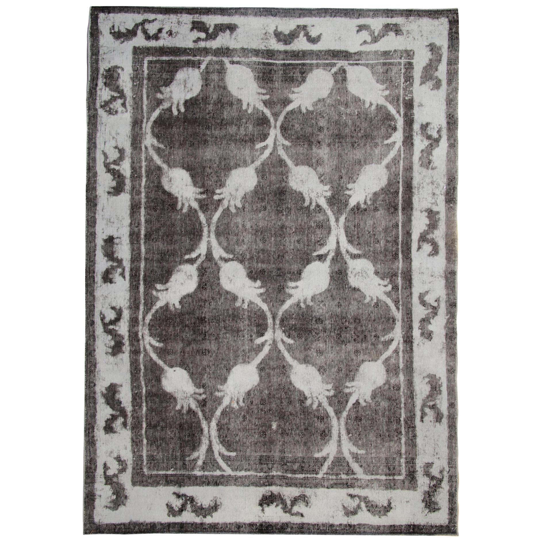 Handgefertigter grauer Vintage Teppich Türkischer Teppich Floral Gray Oriental Teppich in hoher Qualität