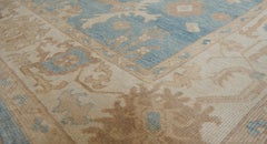 Contemporary Wool Blue Hand-Woven Oushak-Inspired Rug