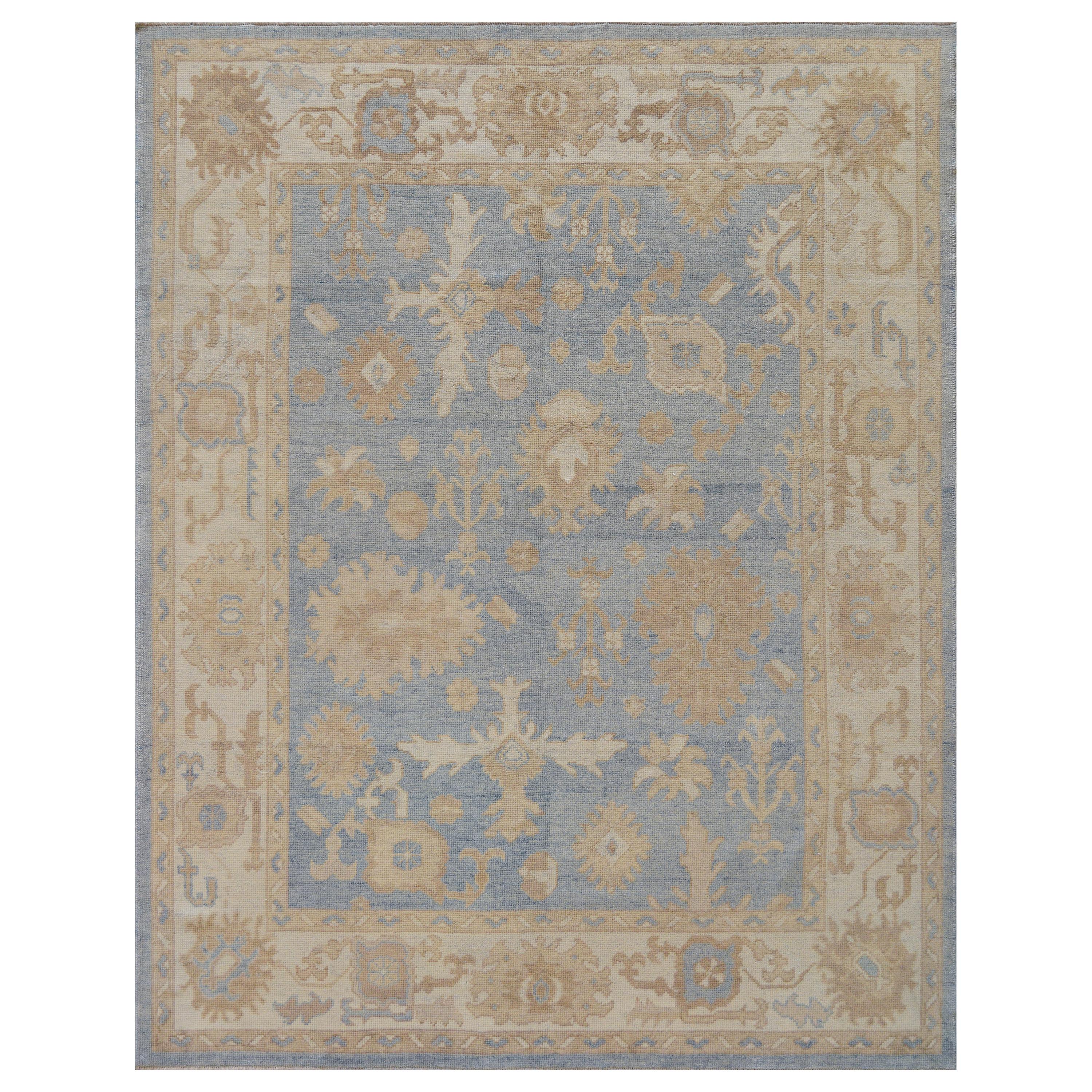 Wool Hand-Woven Oushak Inspired Rug For Sale
