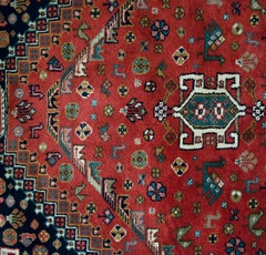 Handwoven Persian Qashqai Rug, Wool, Vibrant Colors, India, 108x76"