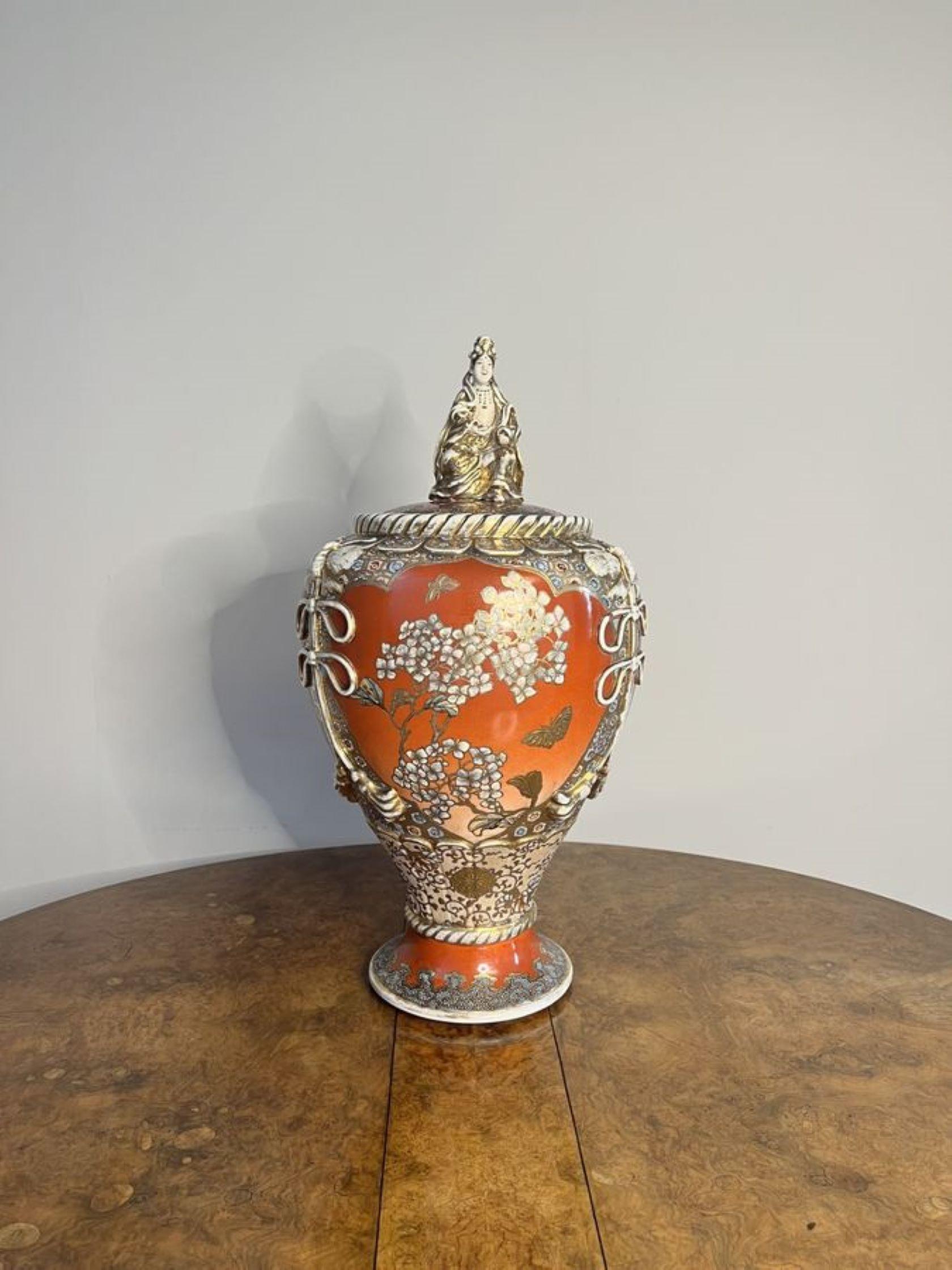 Ceramic Quality large antique Japanese satsuma lidded vase For Sale