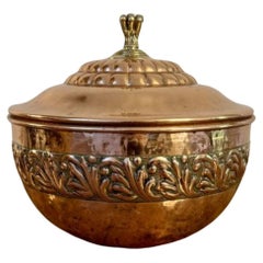Quality large antique Victorian copper lidded bowl