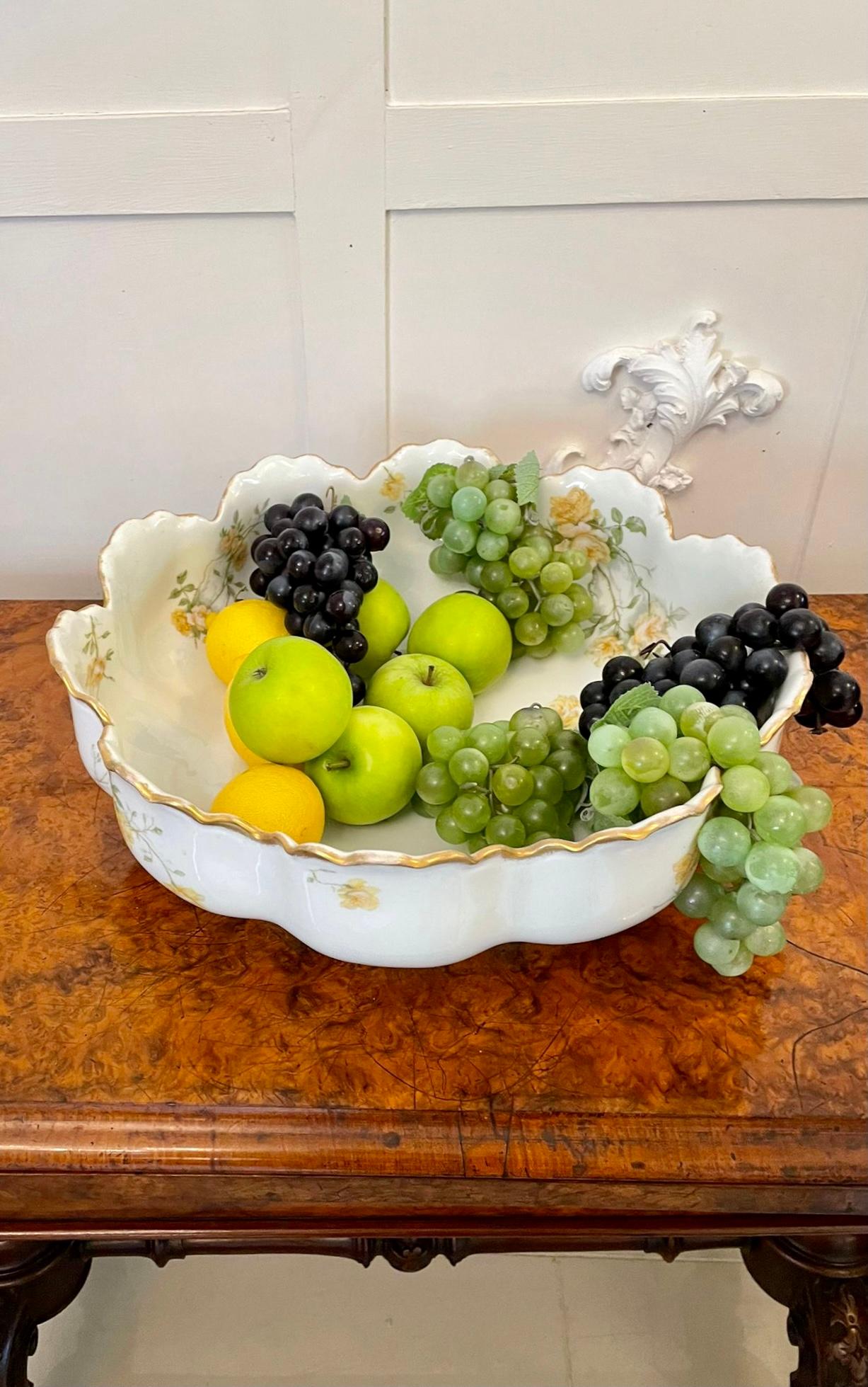 European Quality Large Antique Victorian French Hand Painted Porcelain Fruit Bowl