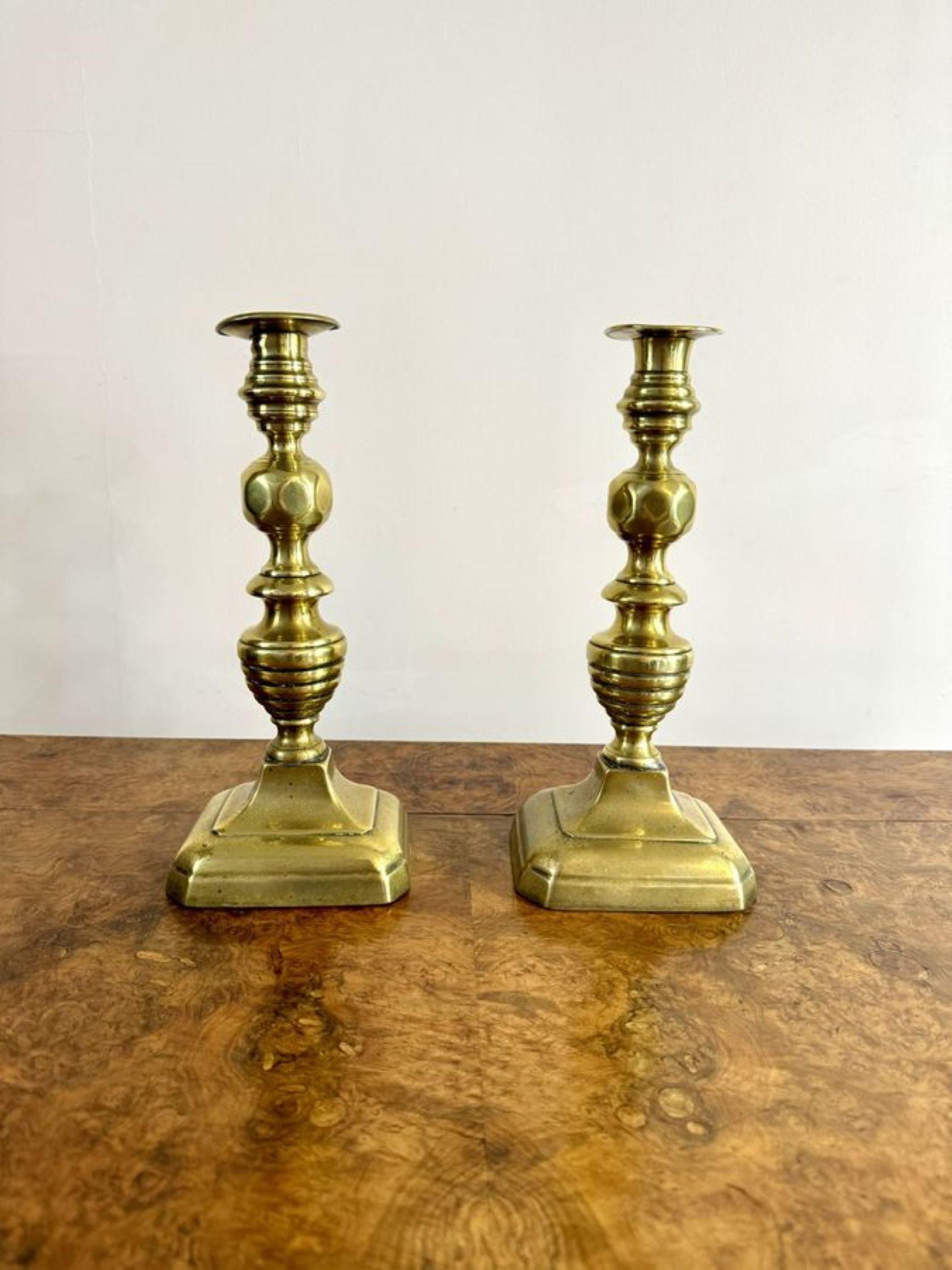 Early Victorian Quality large pair of antique Victorian brass candlesticks For Sale