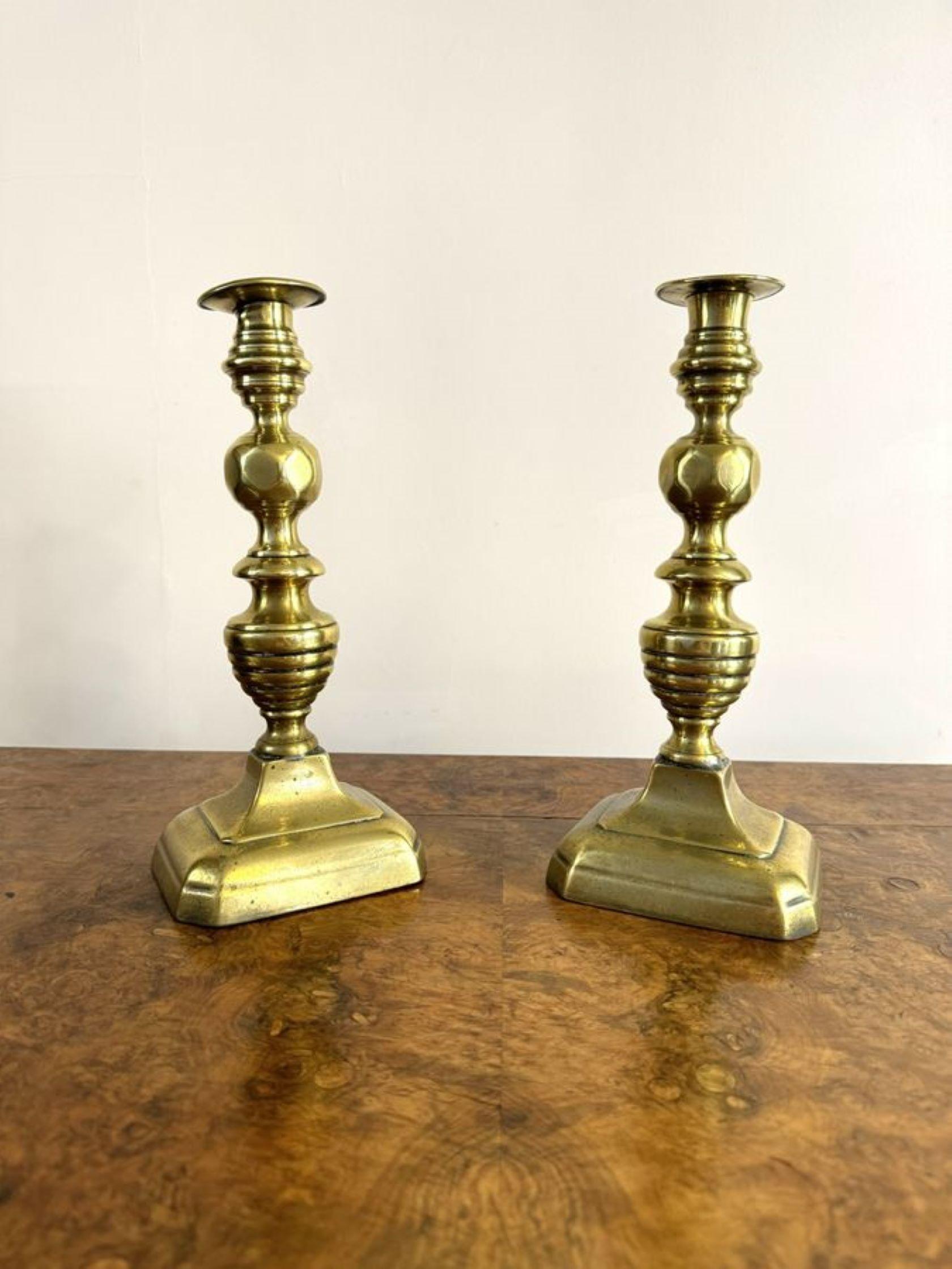 Quality large pair of antique Victorian brass candlesticks In Good Condition For Sale In Ipswich, GB